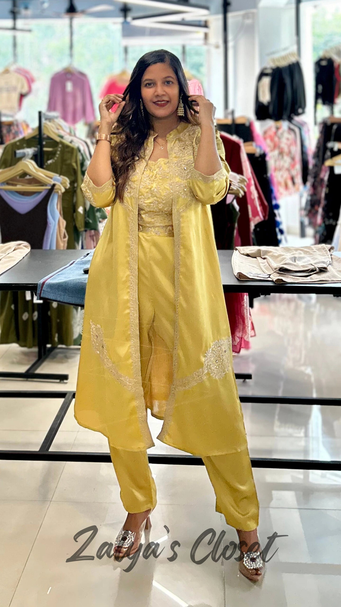 Golden Color Embroidery Indo Western Co-ord Set – Zalyascloset