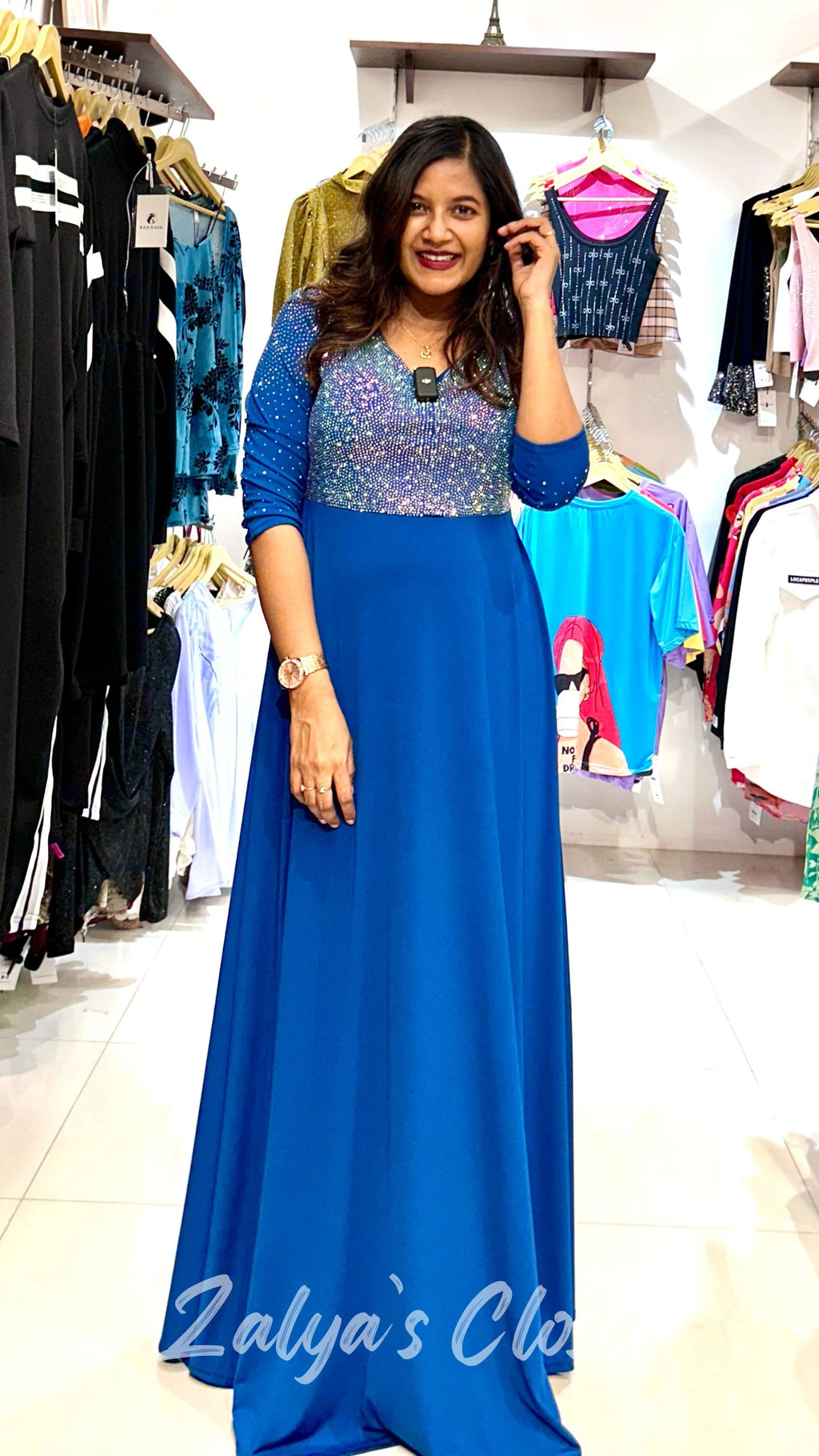 Half Multi Color Stone Work Dress - Blue, 36 - 40 image