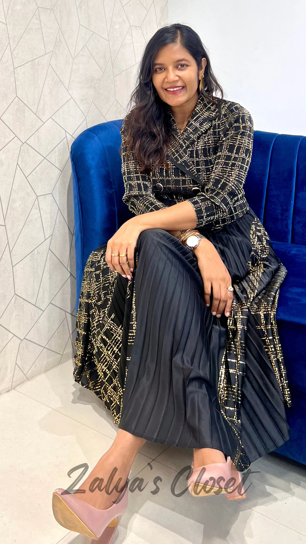 Imported Foil Printed with attached belt Magic Dress image 5