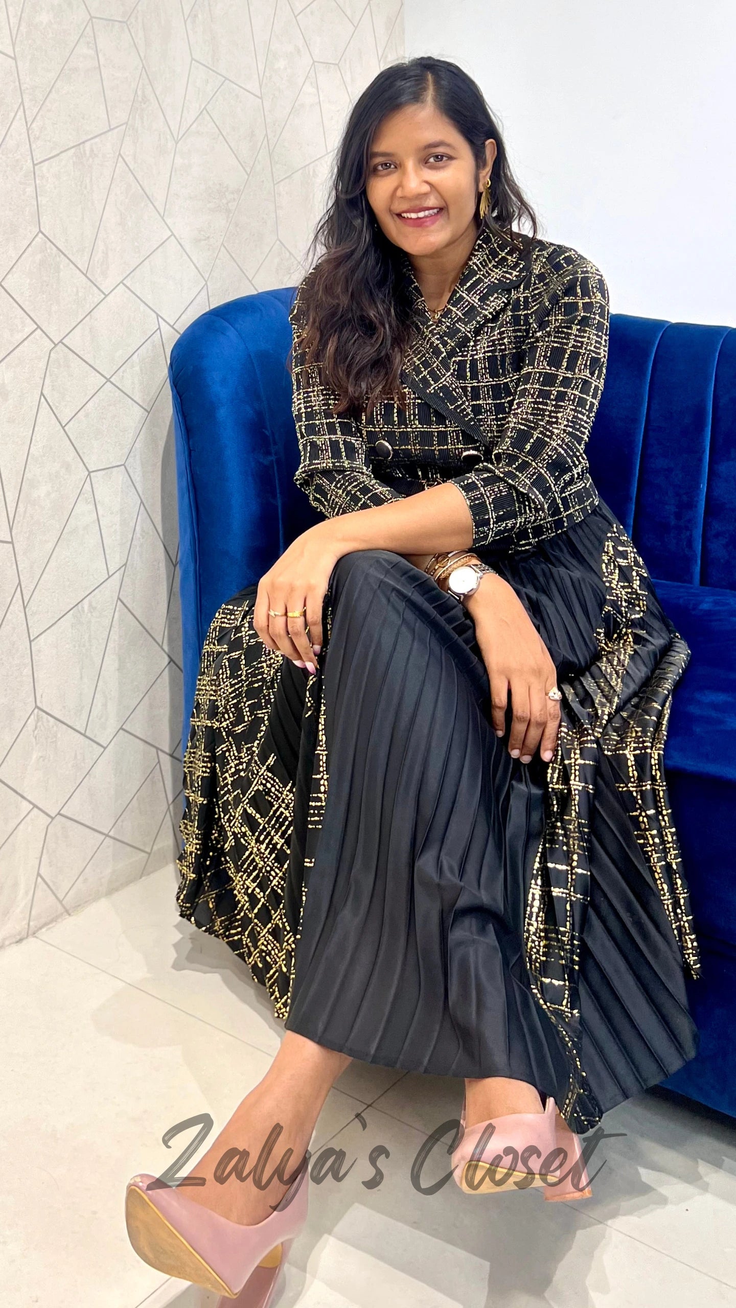 Imported Foil Printed with attached belt Magic Dress image 5