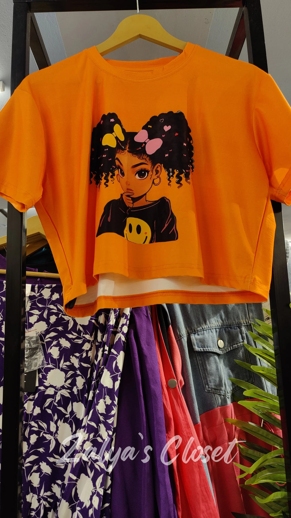 Cropped Cartoon Printed T- shirt - Orange image