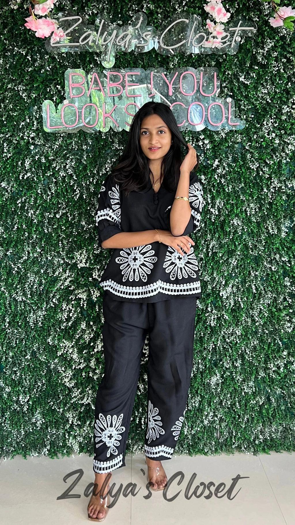 Cropped Pant and Top Co-ord Set - Black image