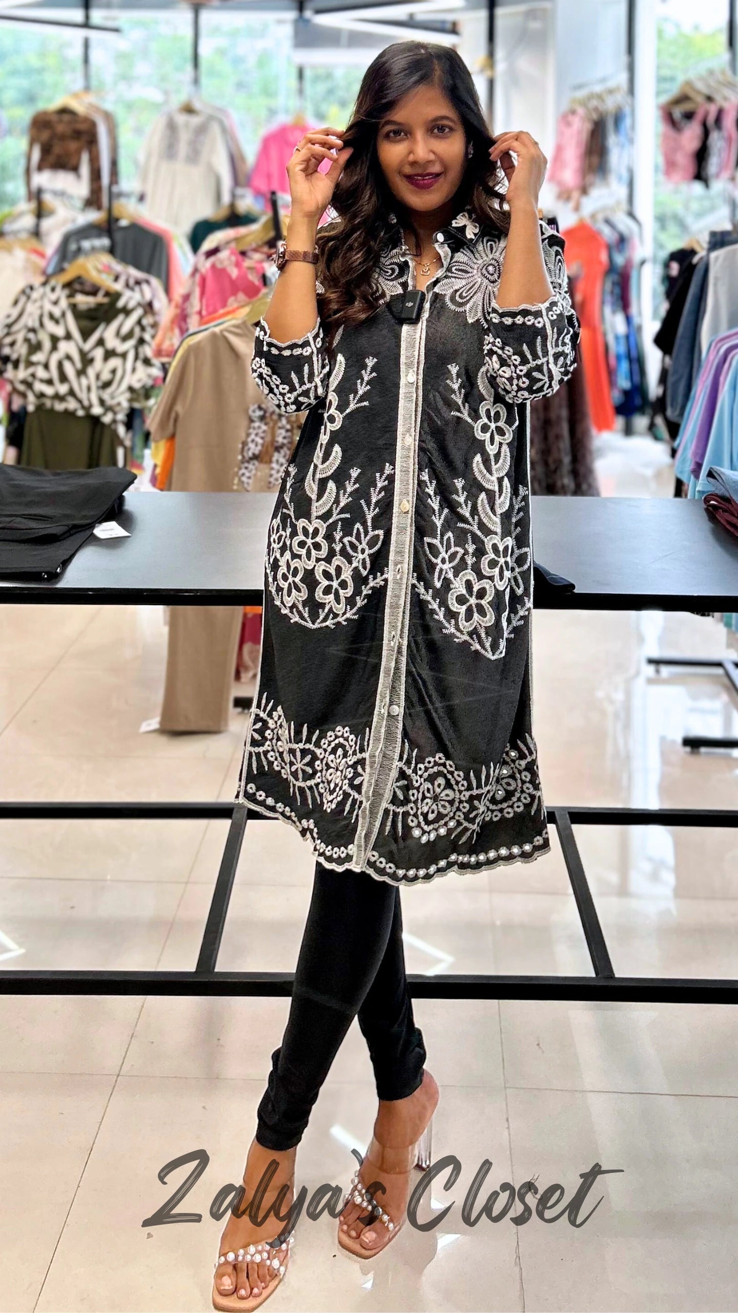 Imported Fully Embroidered Tops - Black image