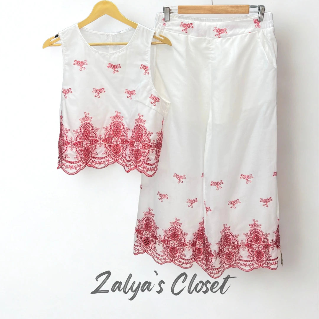 White & Pink Bottom Printed vest and Pant Co-ord set image 3