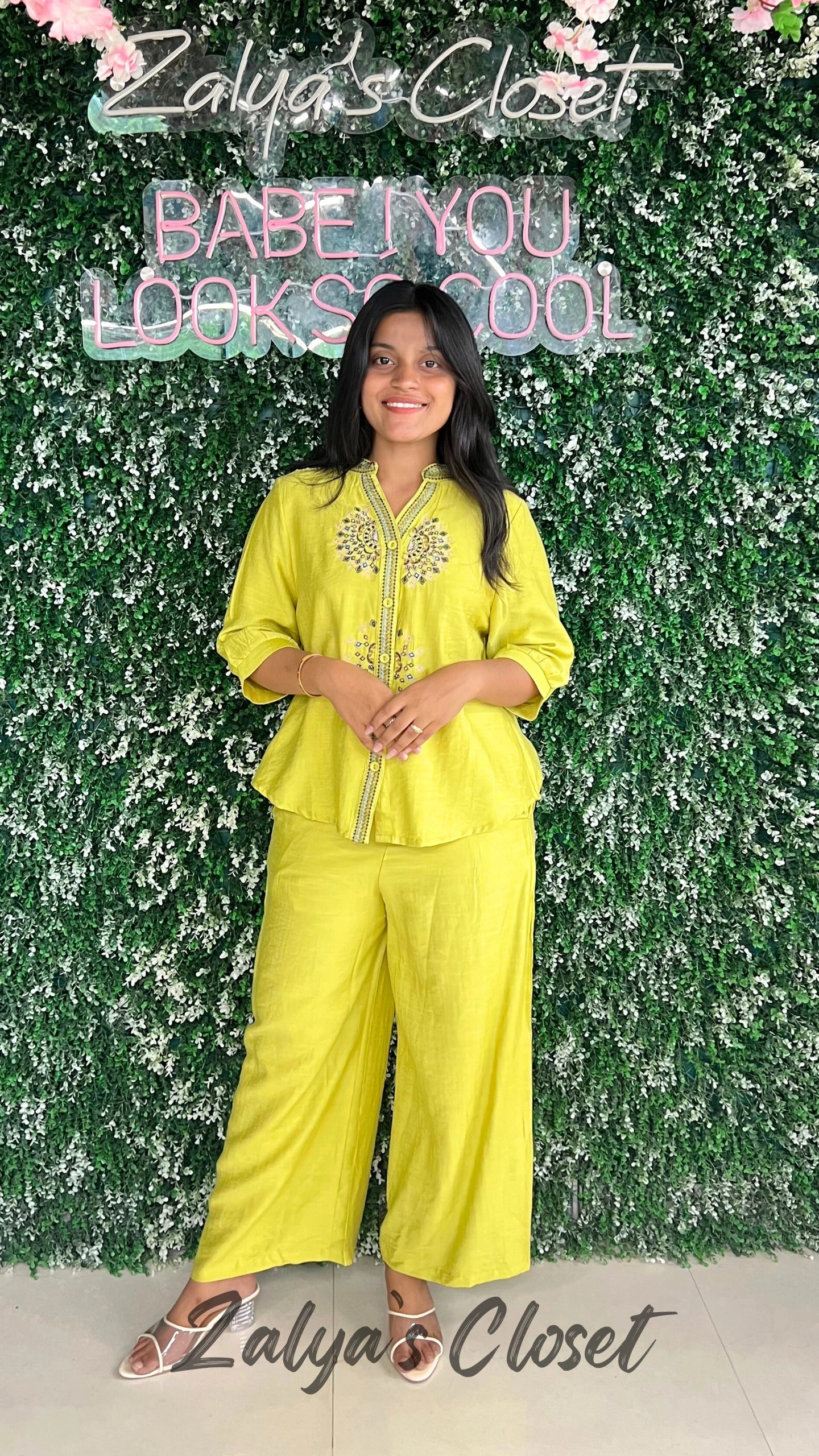 Front Embroidered Top and Pant Co-ord Set - Green, 34 - 38 image