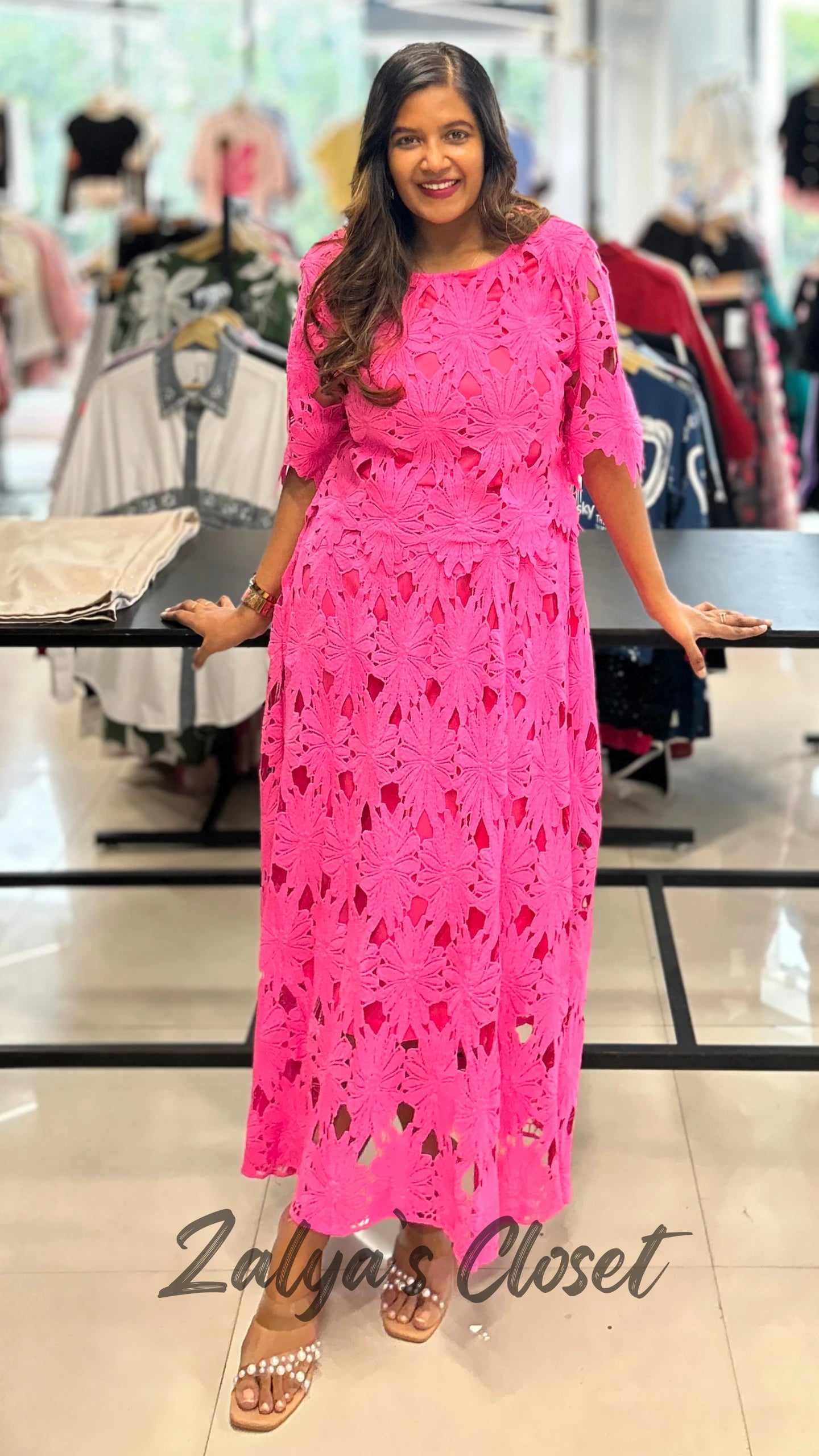 Imported Lace Top and Skirt Set - Pink image