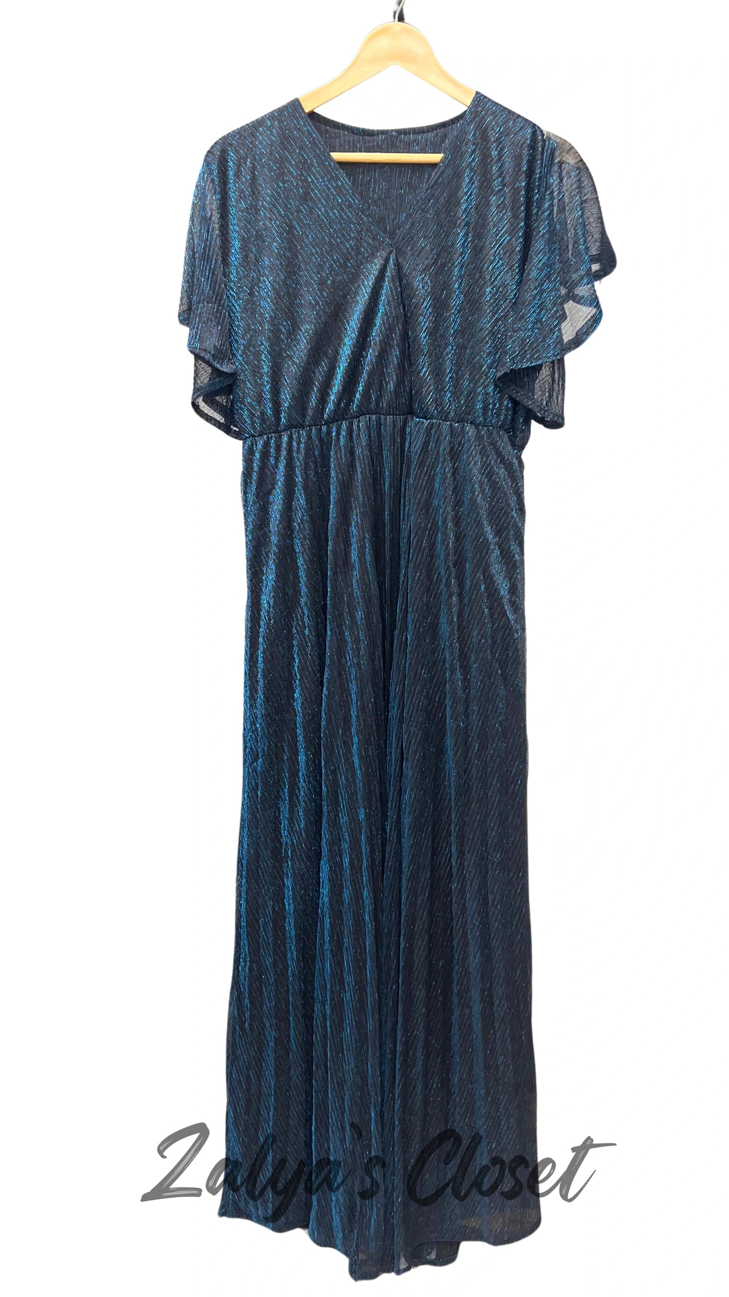 Ruffle sleeves long party wear gown with belt image 4