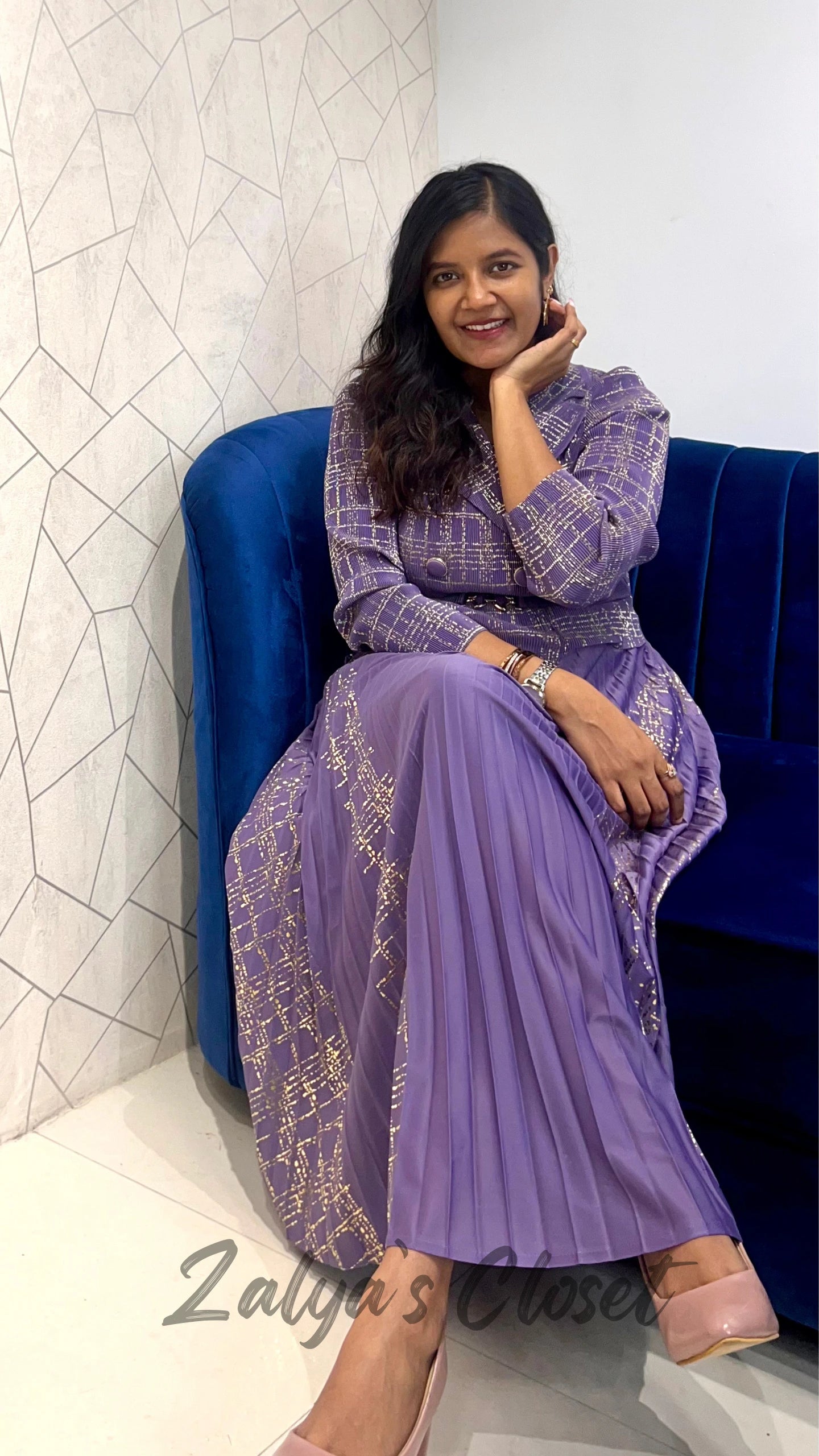 Imported Foil Printed with attached belt Magic Dress image 8