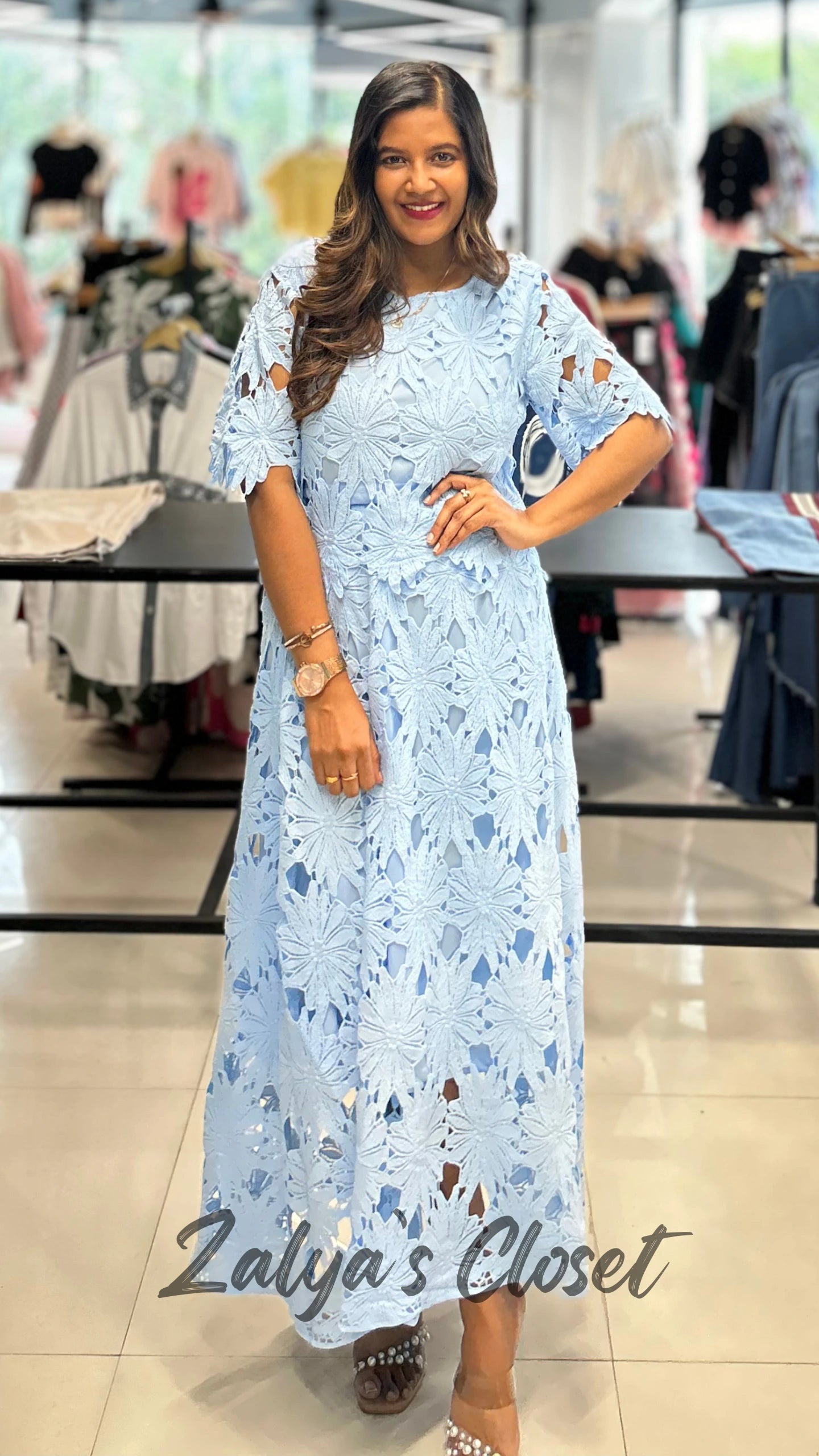 Imported Lace Top and Skirt Set - Blue image