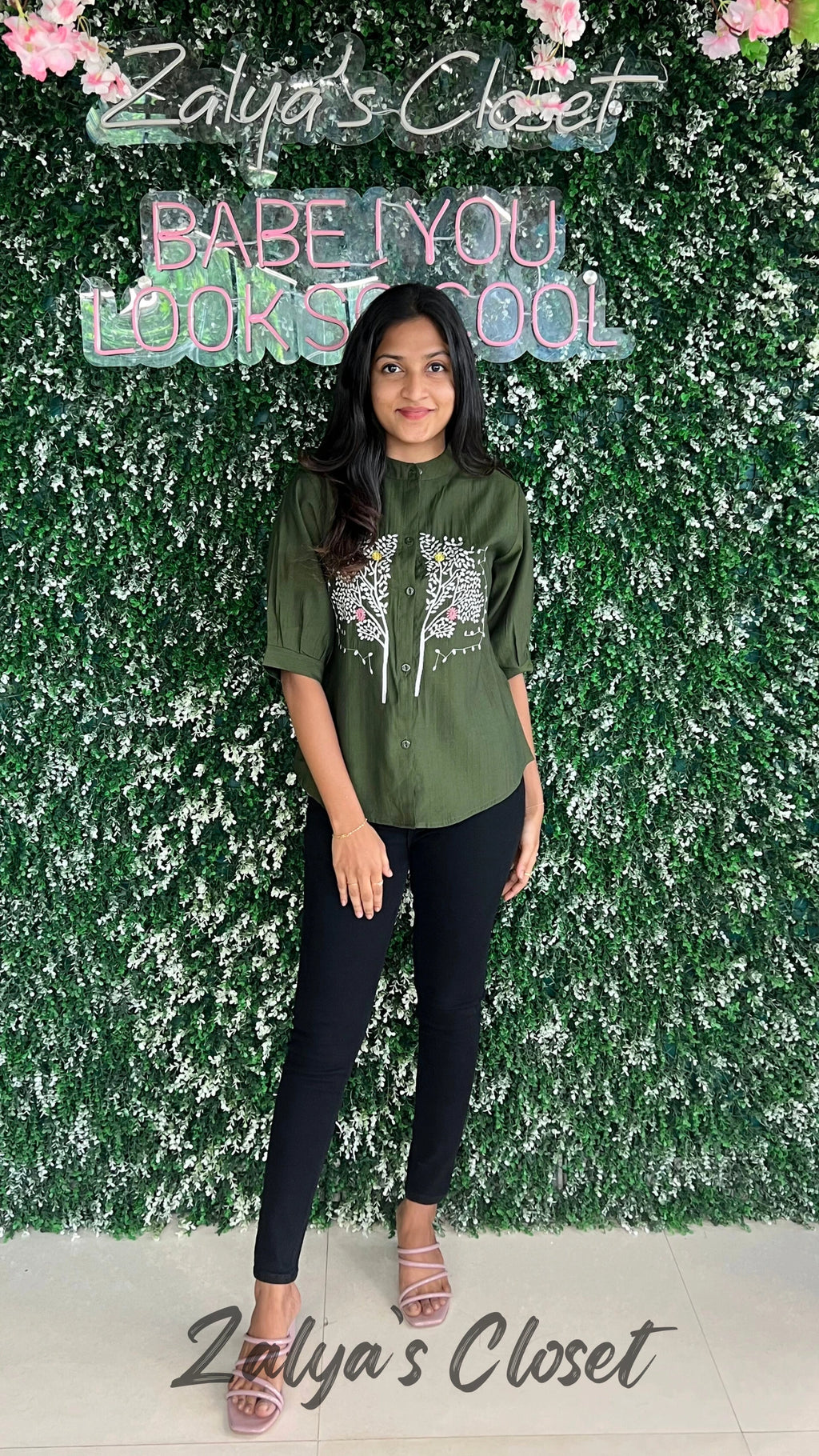 Middle Embroidered Tops - Dark Green image