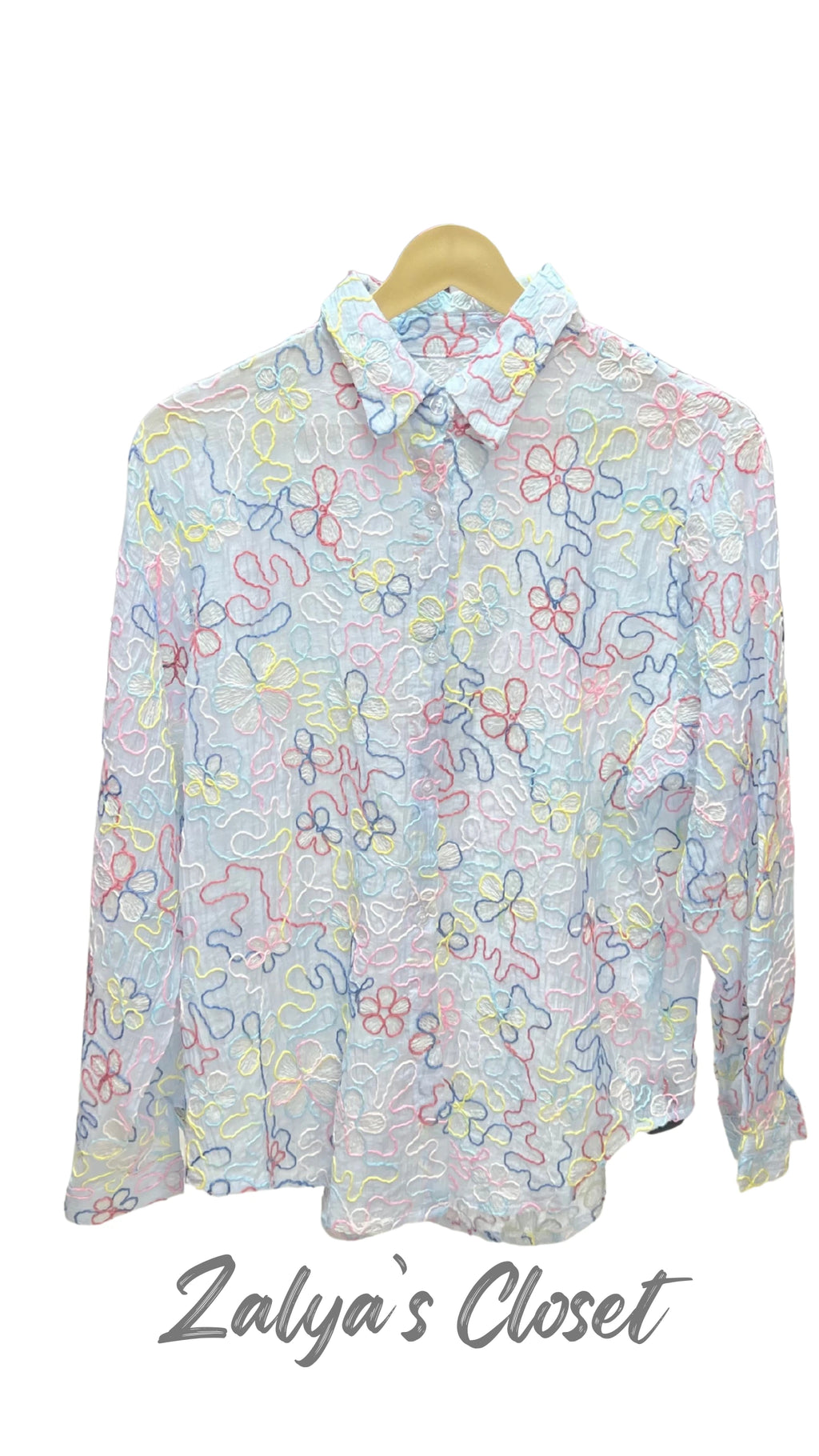 Imported Fully Embroidered shirts - Sky blue image