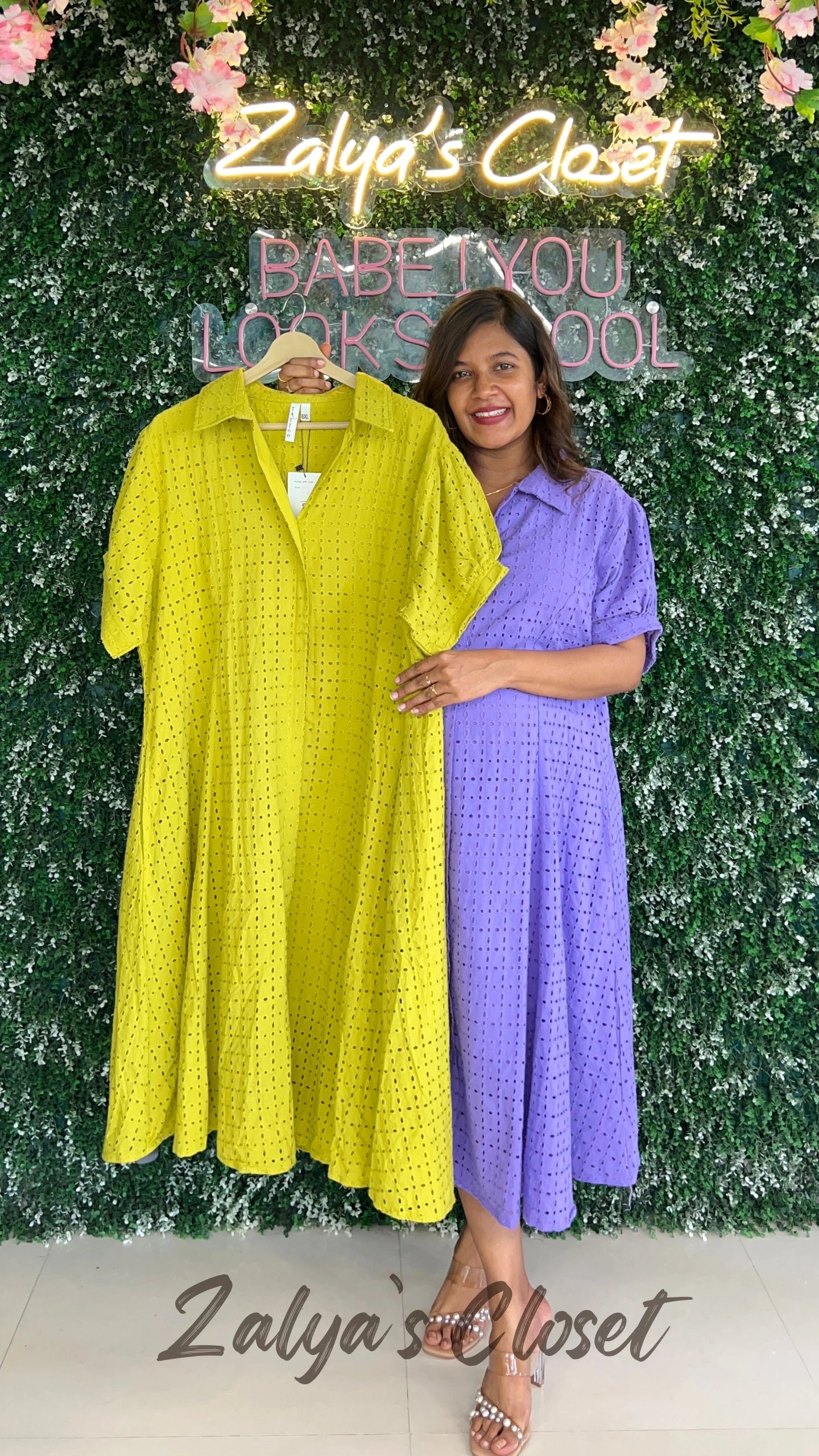 Premium Cotton Schiffli Long Dress With Belt image 0