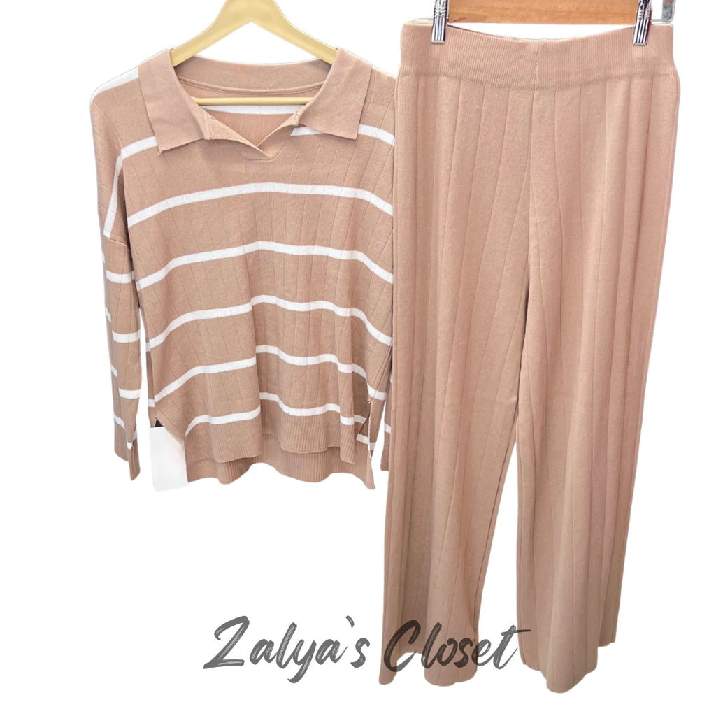 Imported Airport Look Co-ord Set Horizontal Striped Top image 2