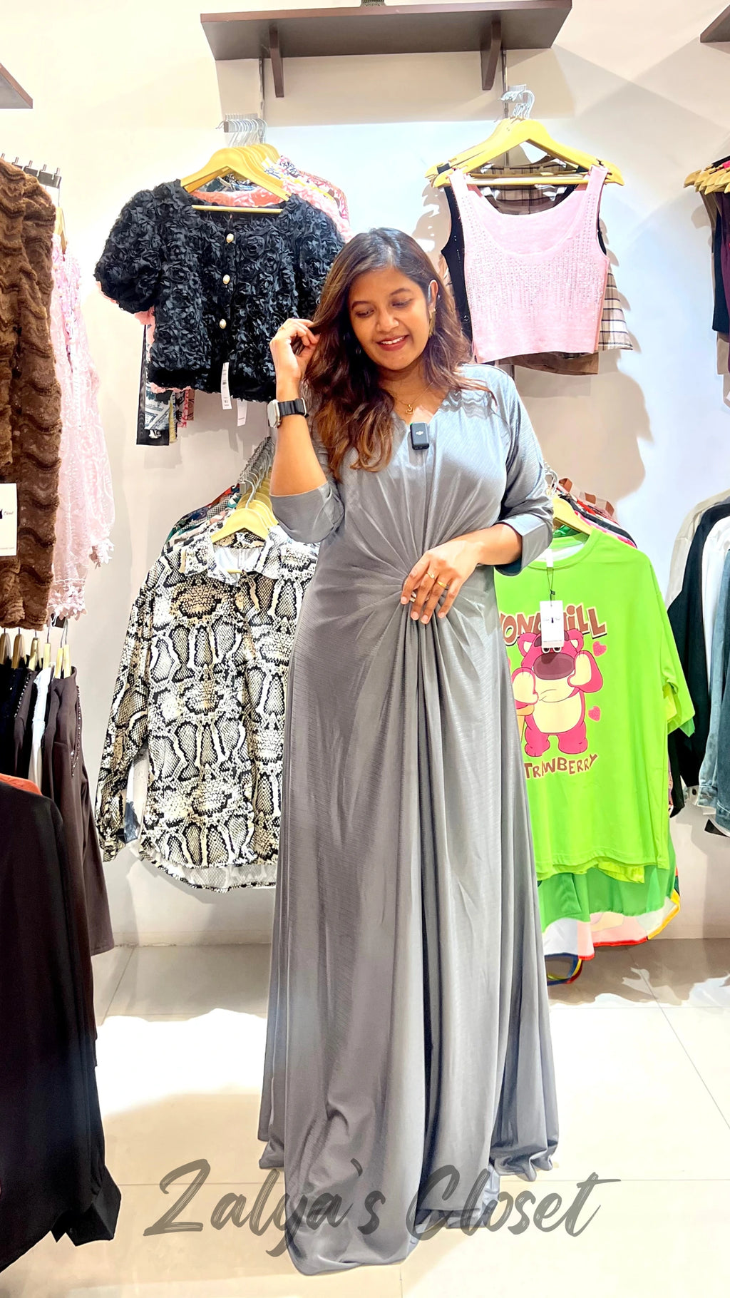Simple Classy Full Length Dress - Silver, 44 " - 48 " image