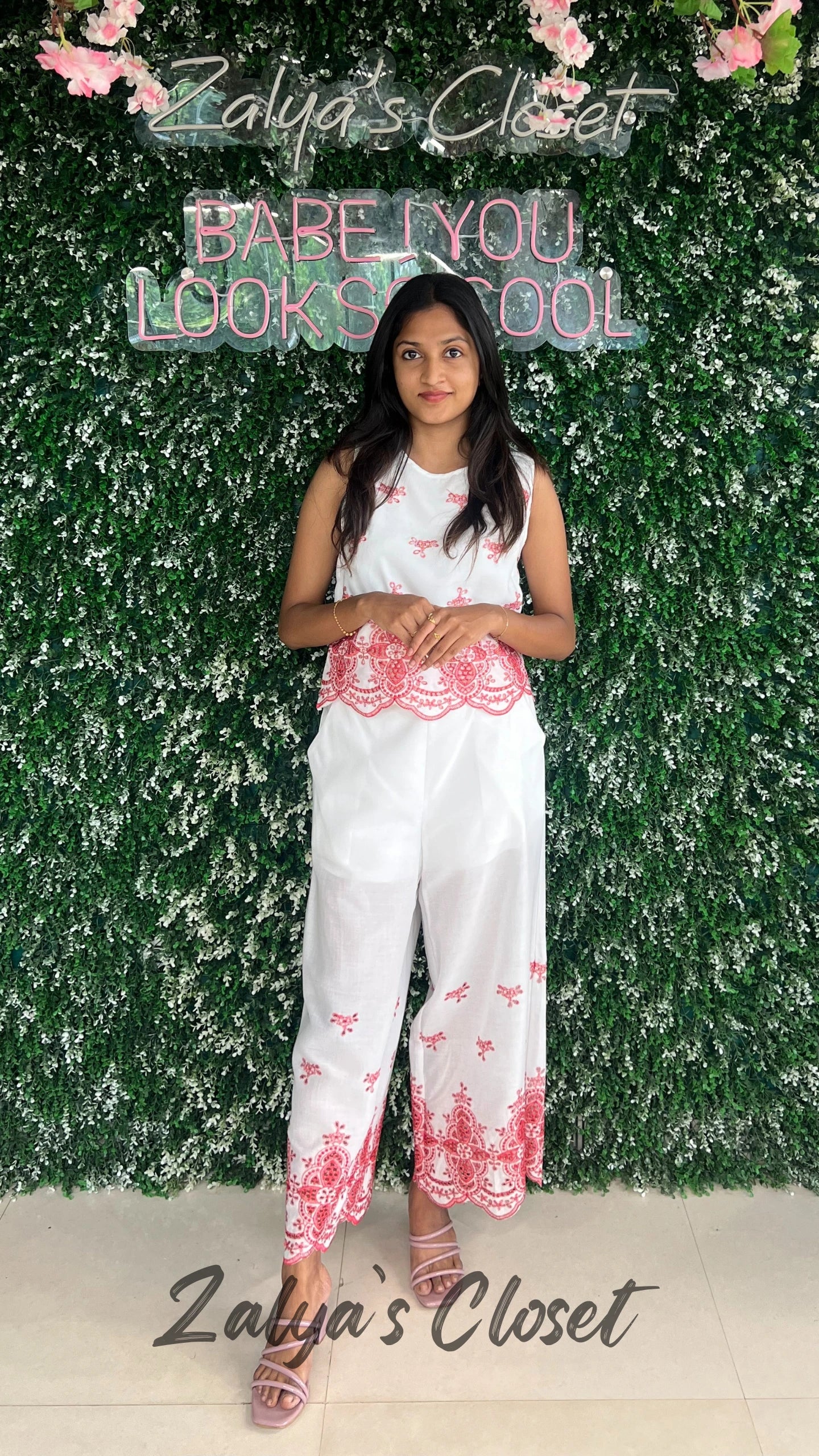 White & Pink Bottom Printed vest and Pant Co-ord set image 2