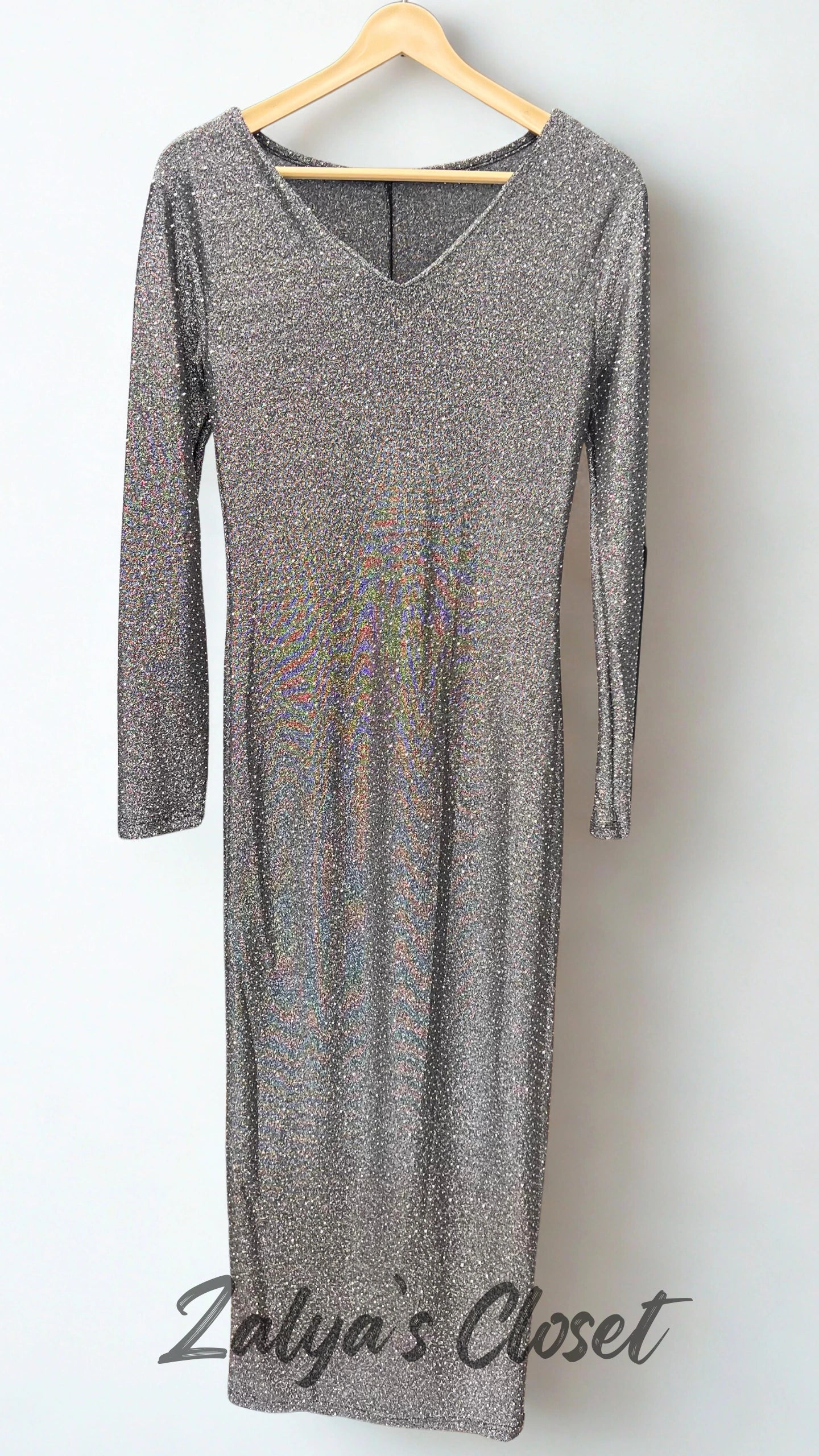 Imported V-neck Full Sleeves Party Wear - Silver image