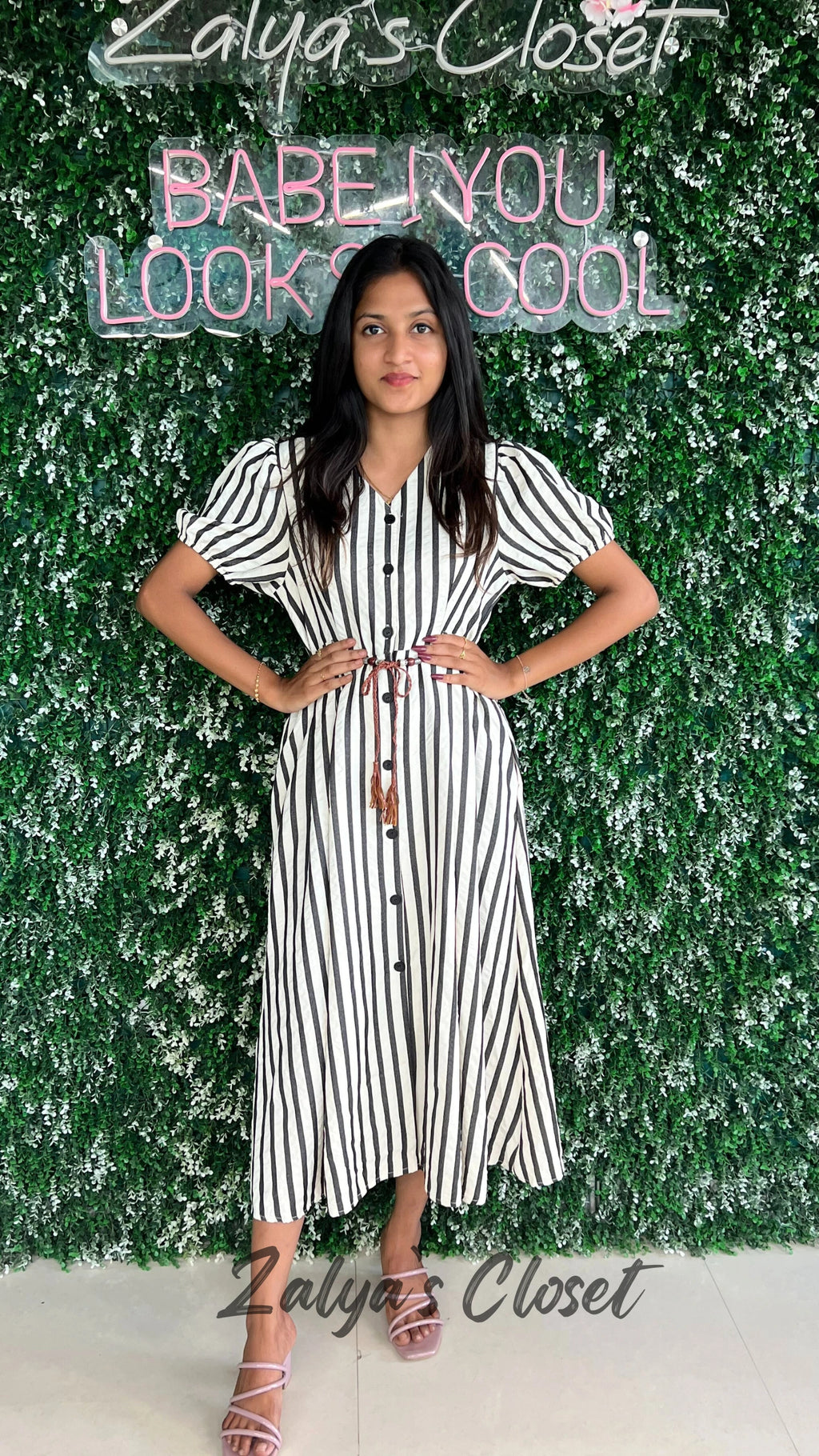 Imported Korean Striped Dress - Black image