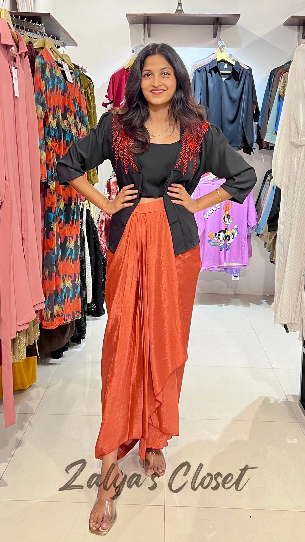 3 Pcs Cowl Skirt Indo Western Co-ord Set - Orange image