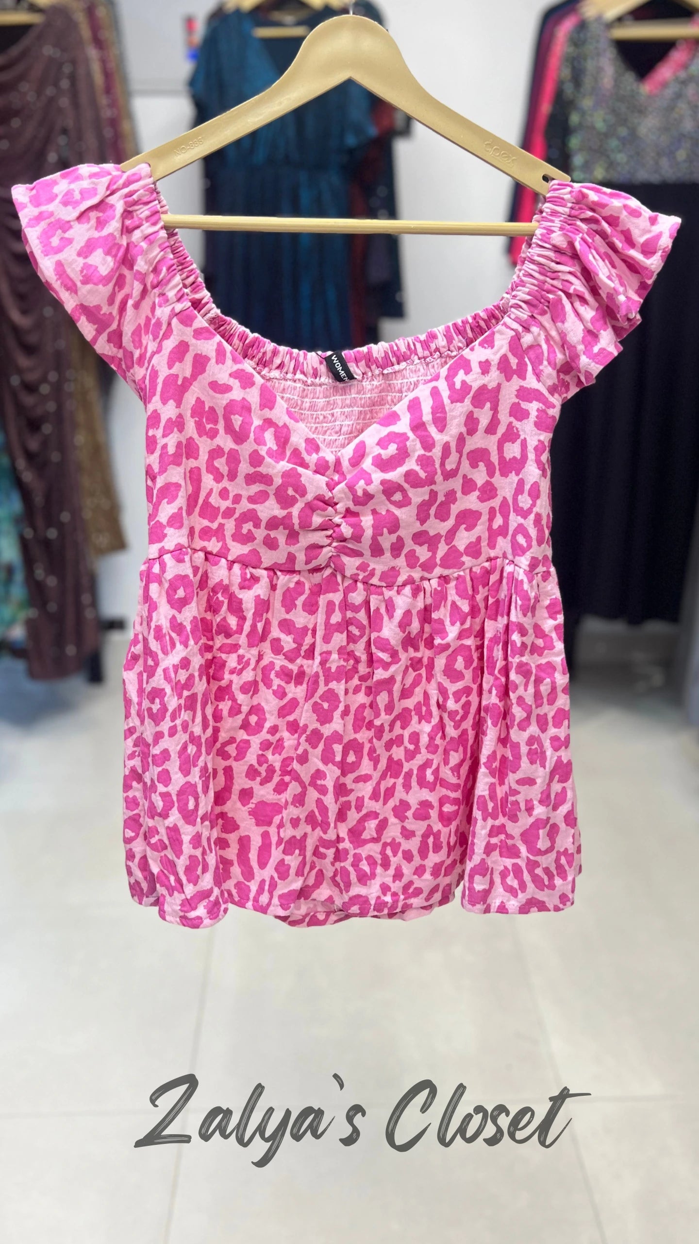 Peplum Style Smocking Printed Top image 2