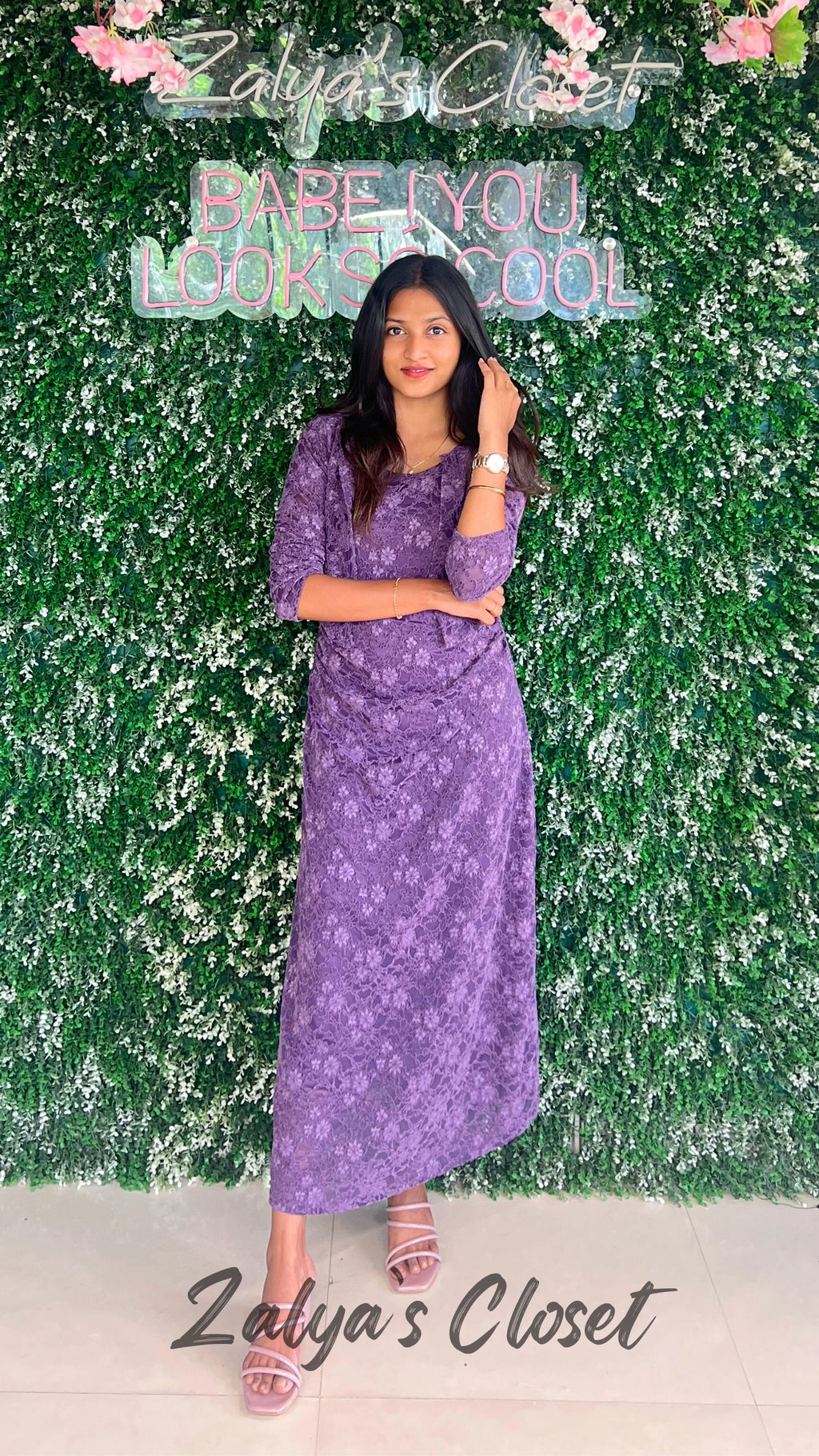 Imported Lace Design Slip Dress with Shrug image 1