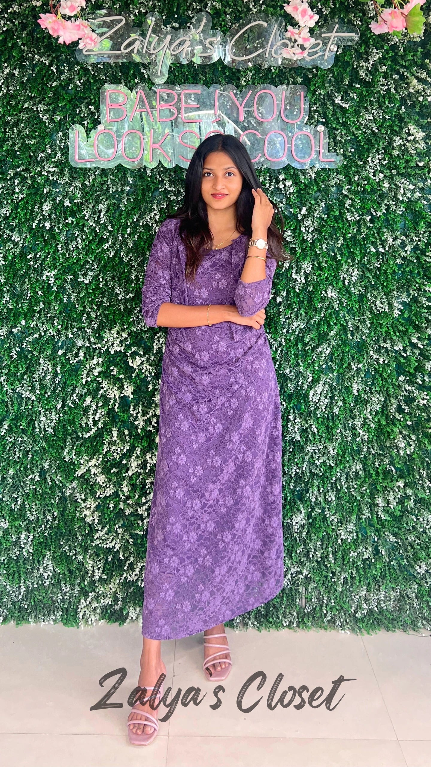 Imported Lace Design Slip Dress with Shrug image 1