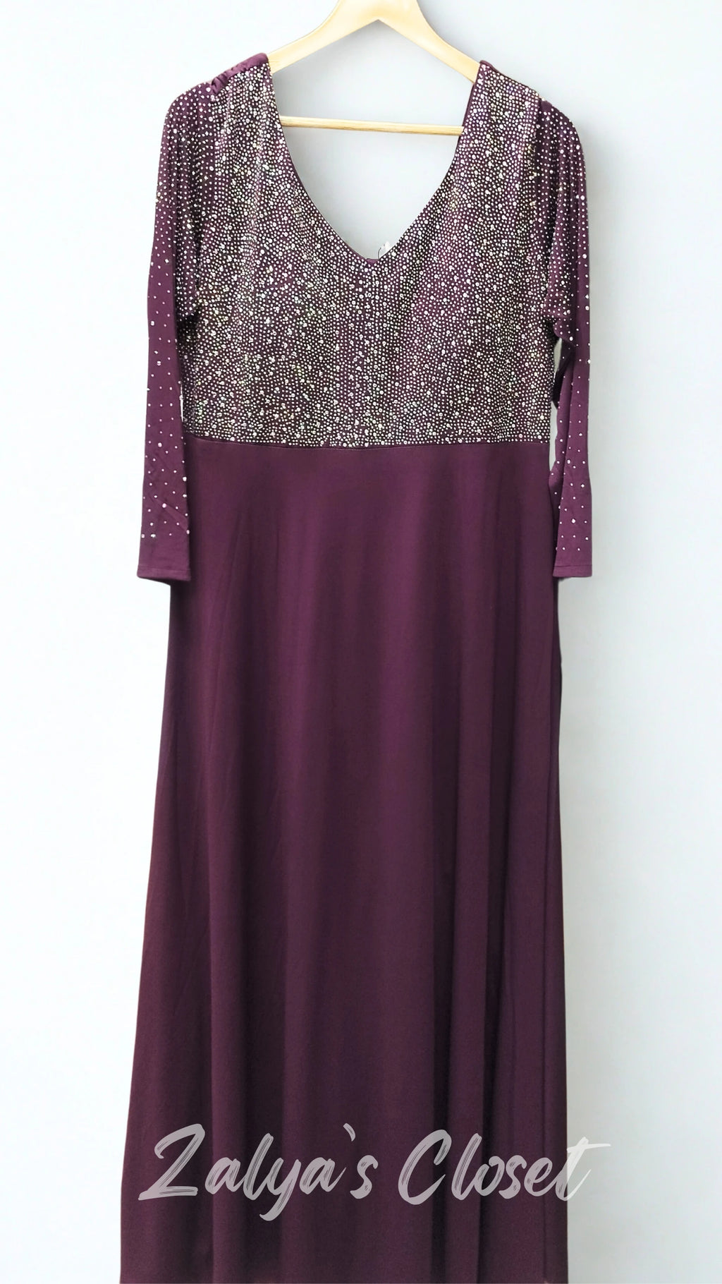 Half Multi Color Stone Work Dress - Wine Color, 40-44 image