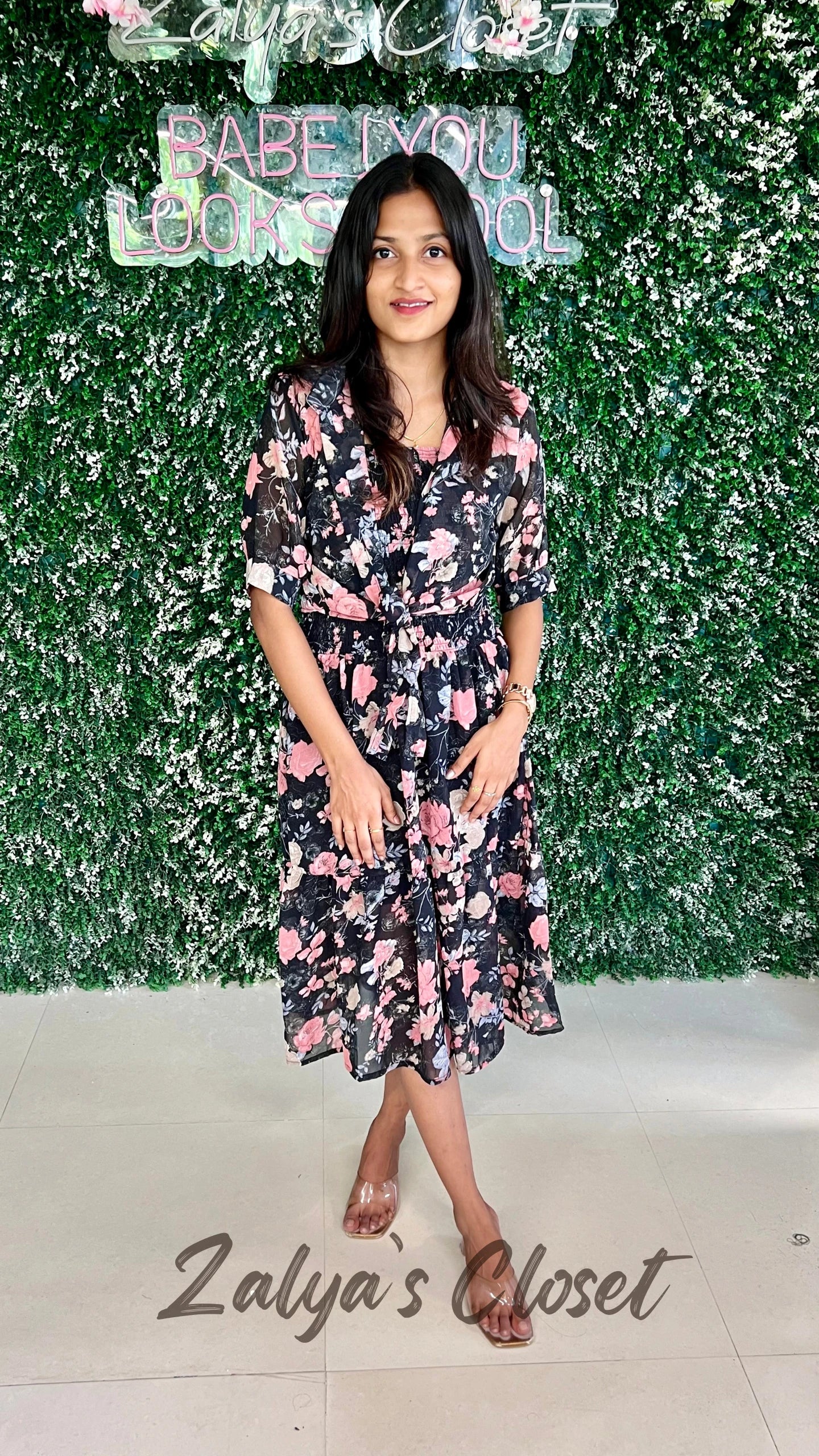 Knee Length Georgette Slip with Cropped Shrug - Black image