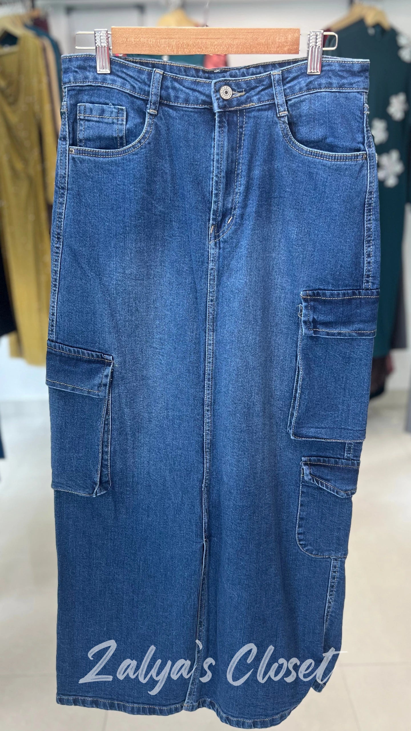 Imported Denim Cargo Style Skirt - Dark blue, 28 image