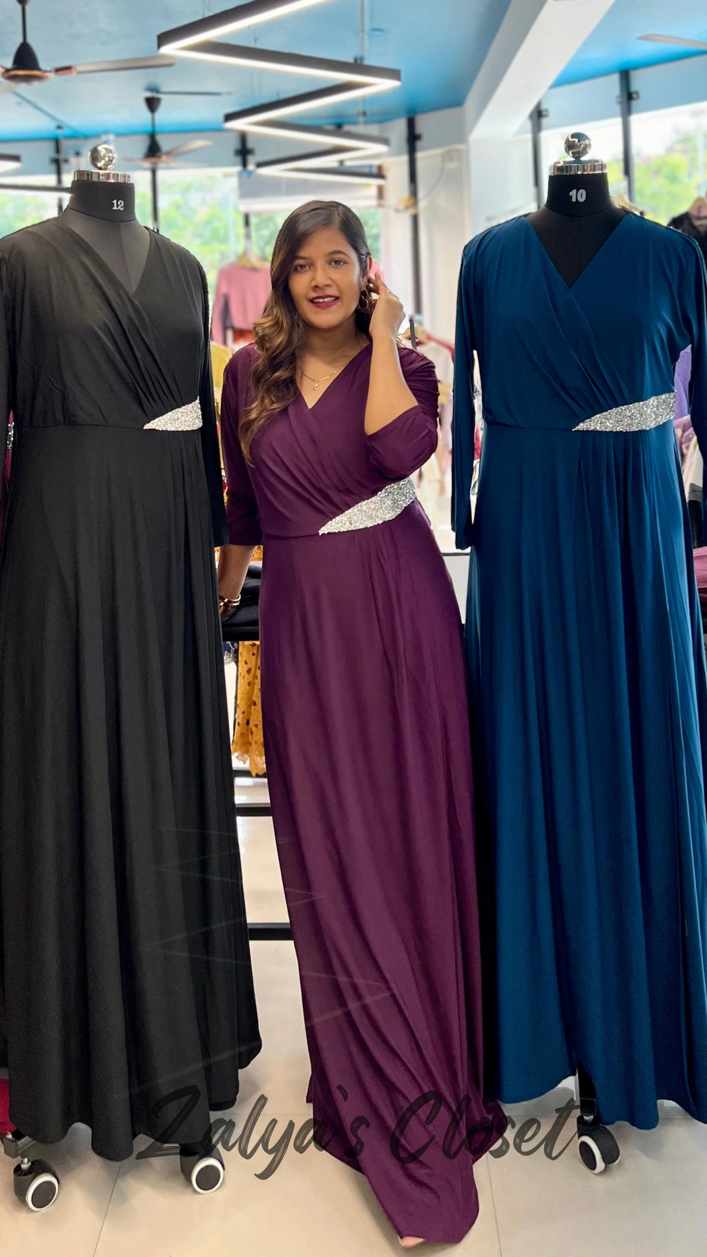 Side Stone work Party Wear Long Dress image 1