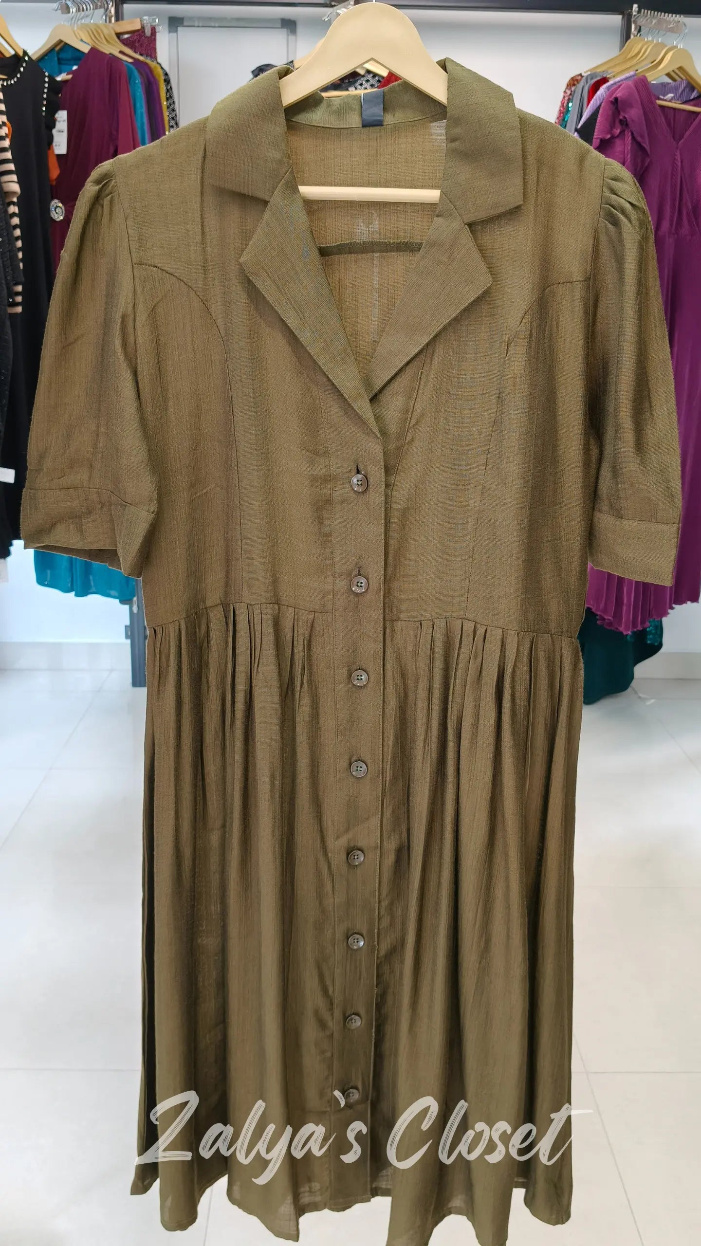 Collar Neck Cotton Puff Sleeve Dress image 1