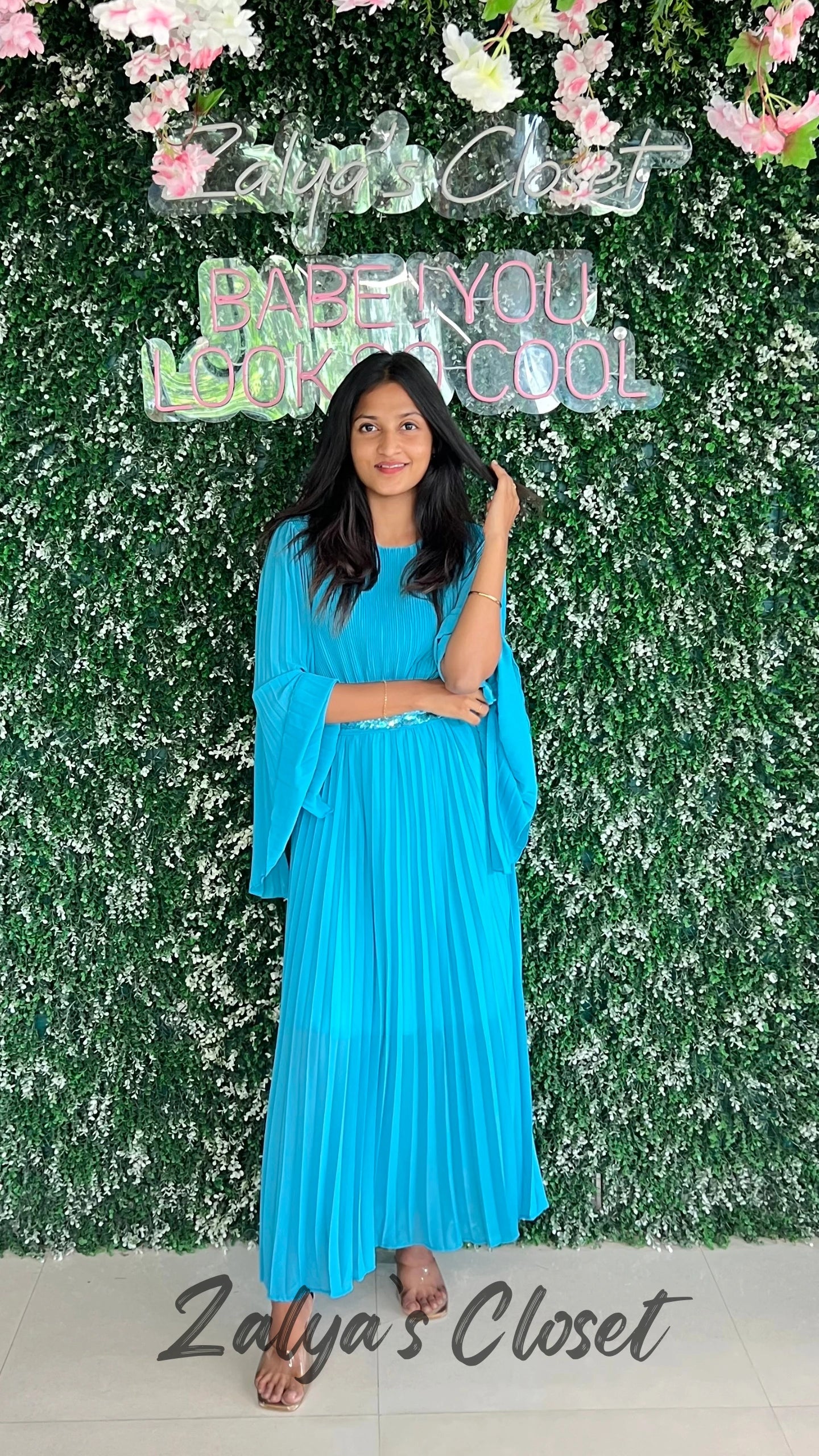 Imported Flared georgette Dress with Belt image 1