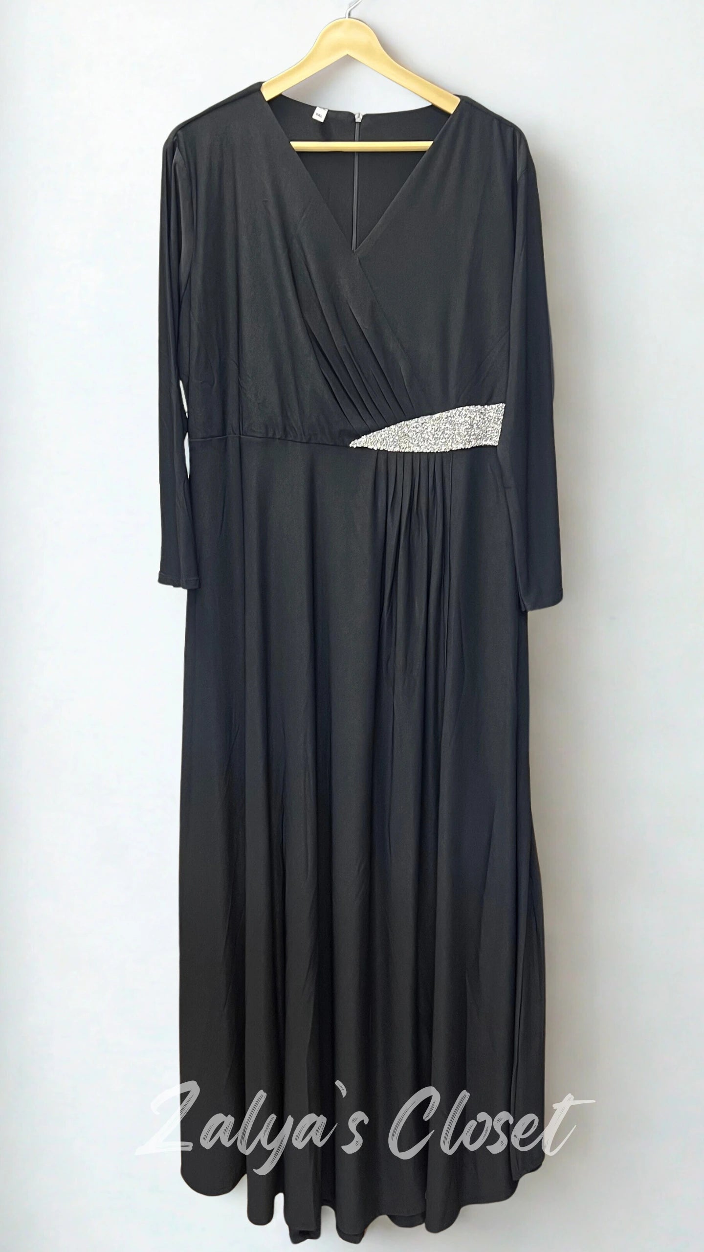 Side Stone work Party Wear Long Dress - Black, 48" - 52" image