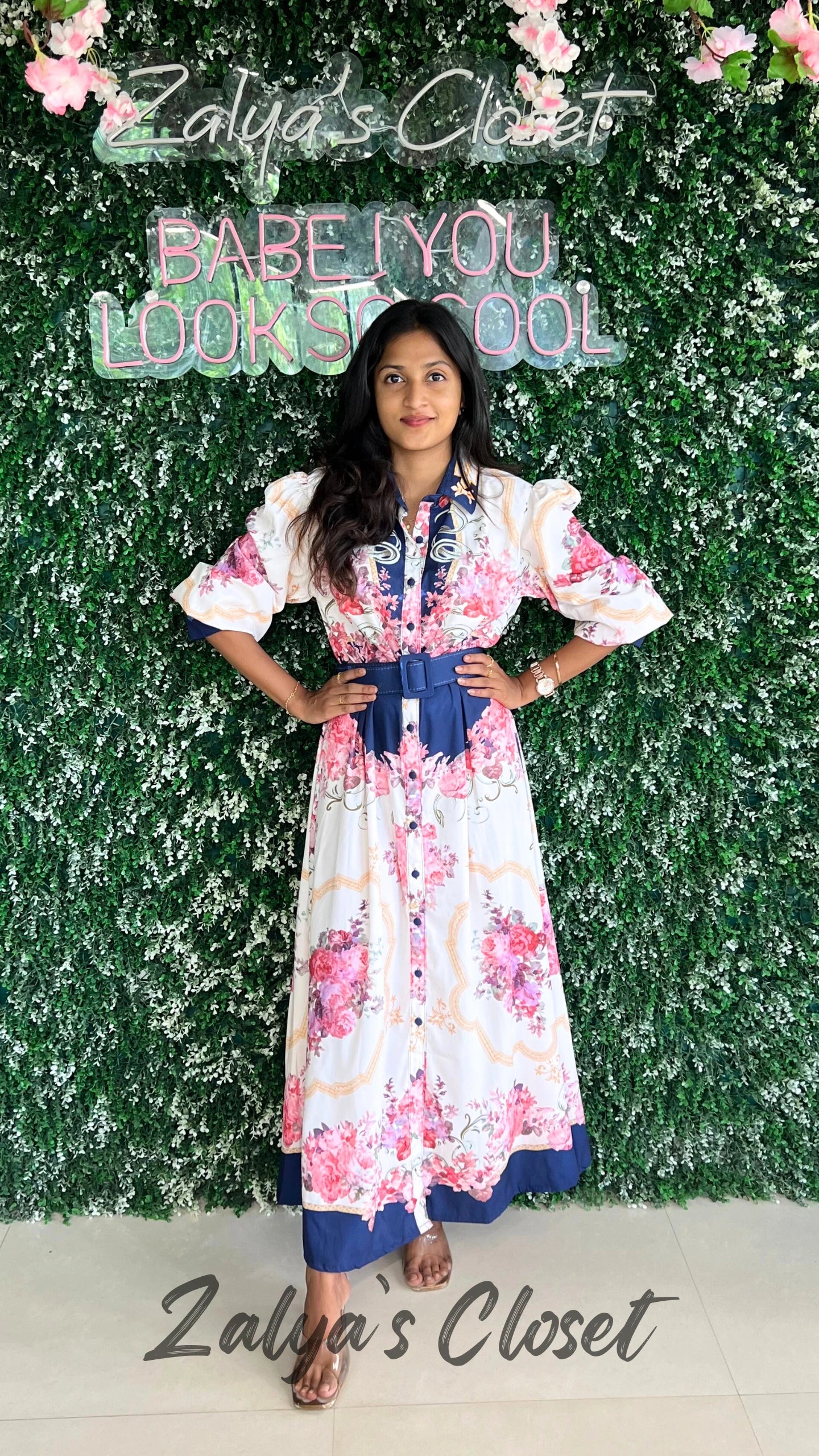 Flower Printed Full Length Gown with Belt image 13