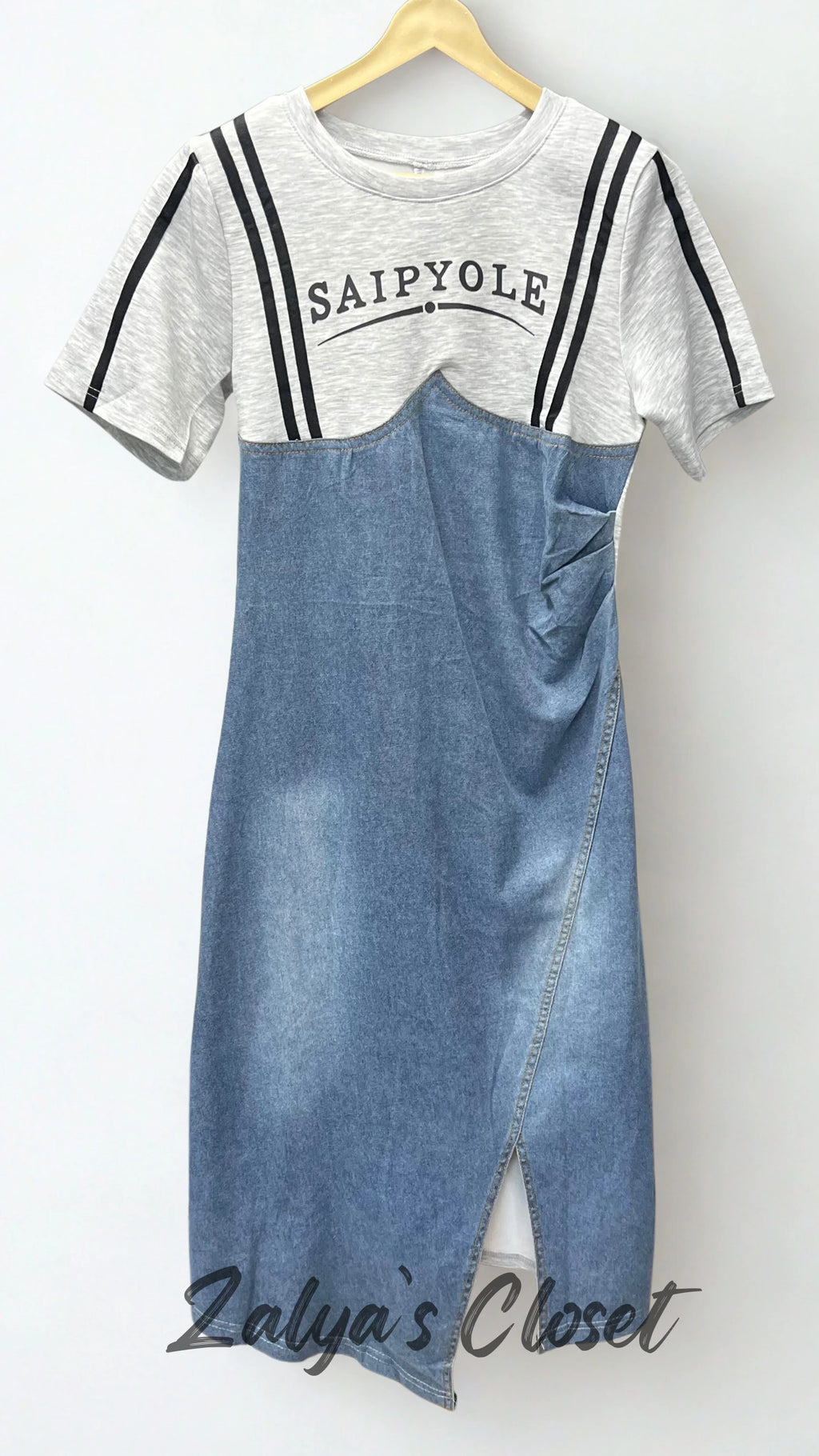 Imported Denim Dress with Front Slit image 2