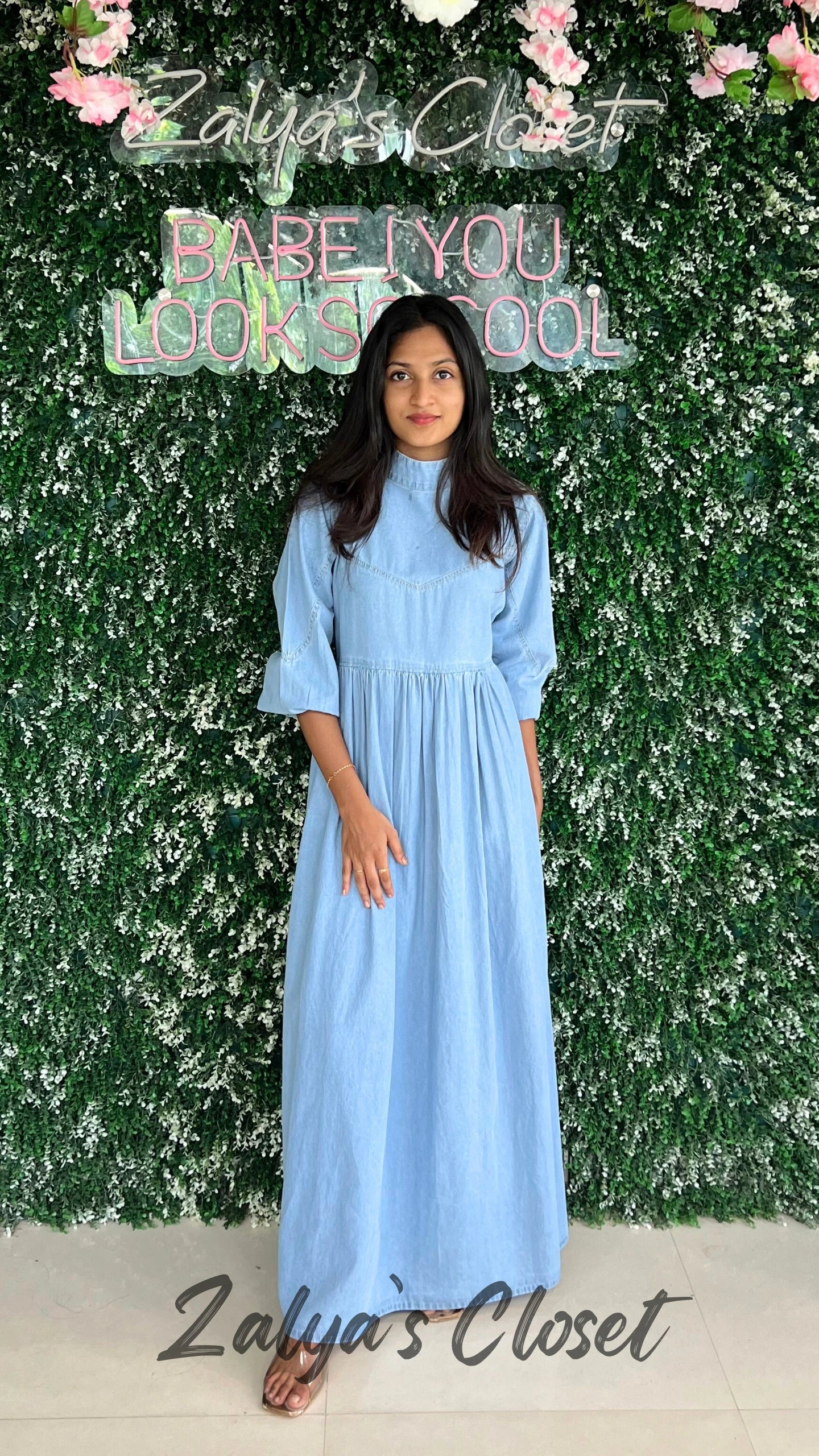 Collar Cotton Denim Long Dress image 5