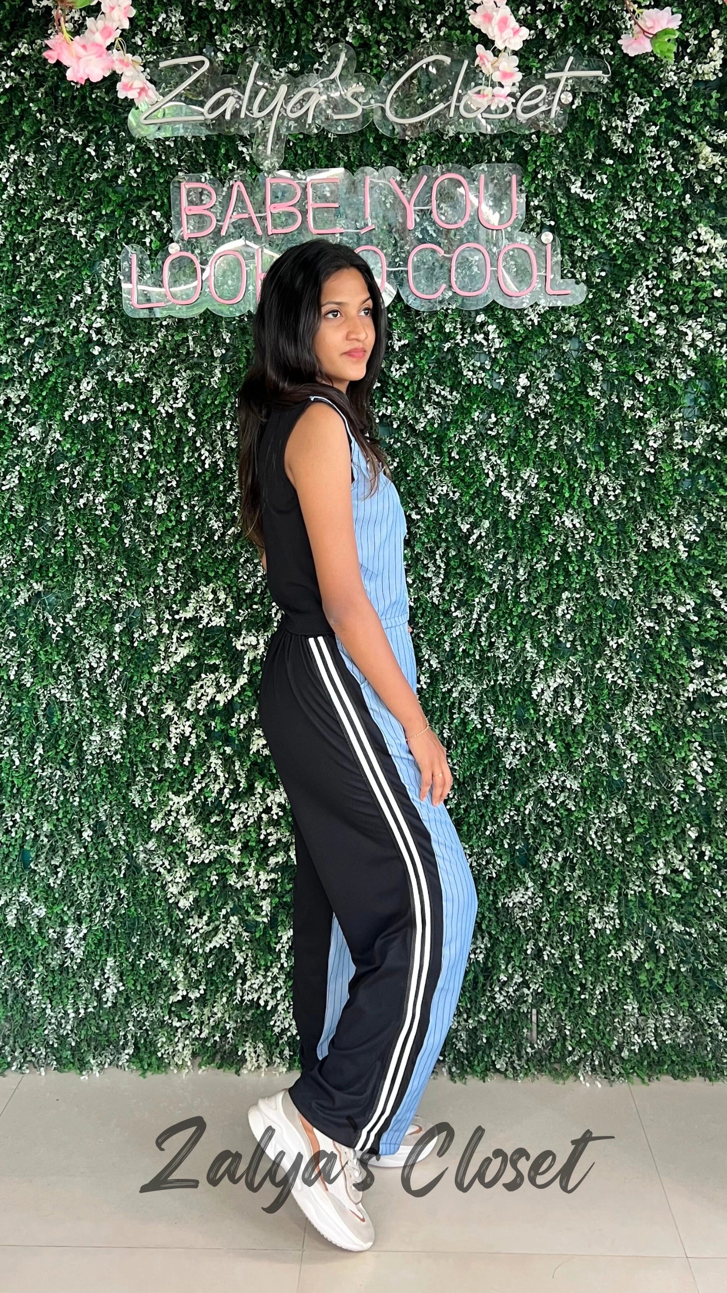 Sleeveless Vertical Striped Denim Co-ord Set image 1