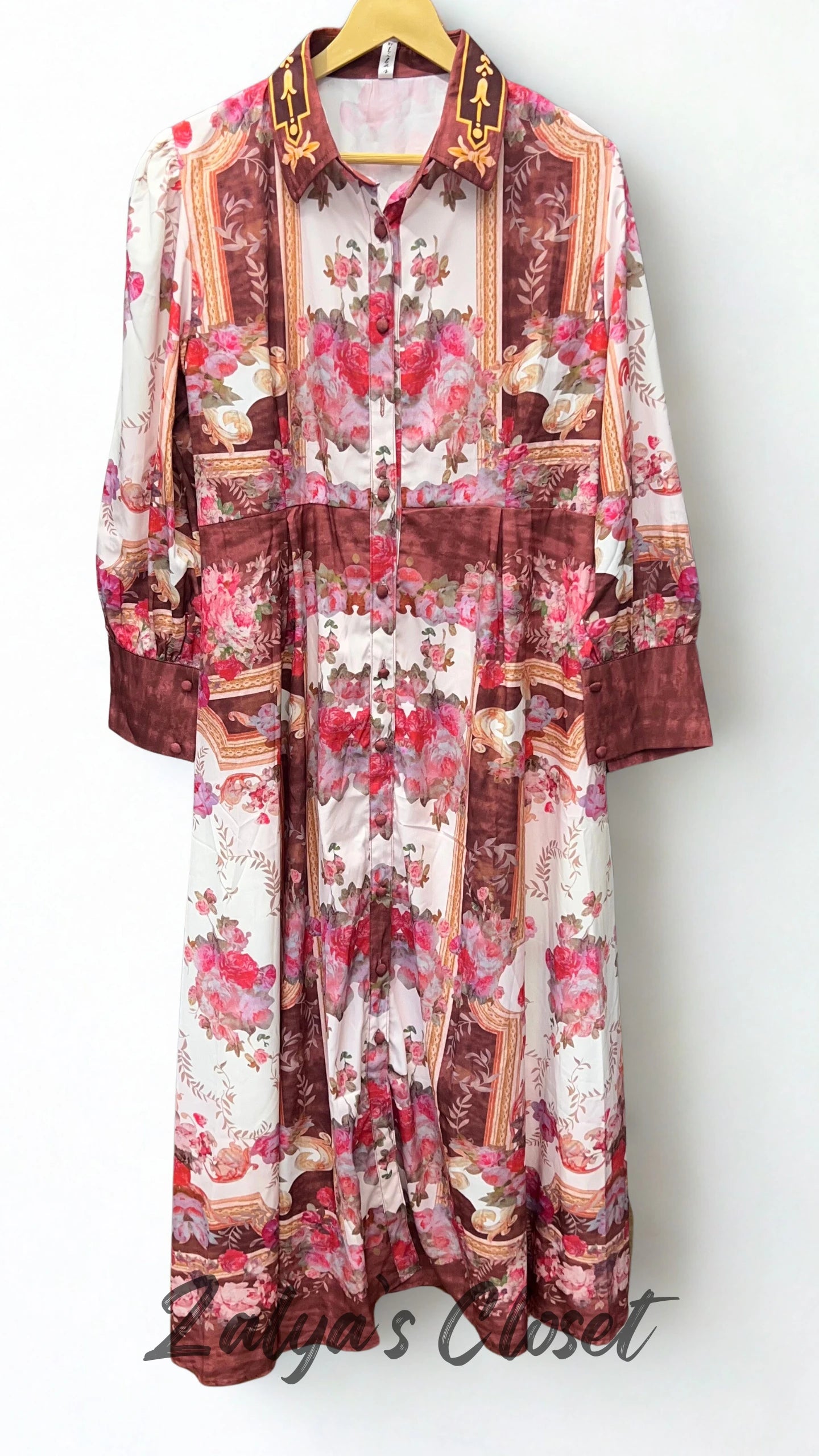 Flower Printed Full Length Gown with Belt image 4