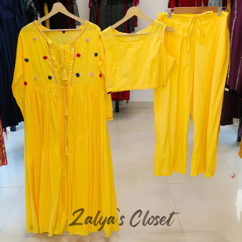 3 Pcs Long Shrug Co-ord Set With Inner