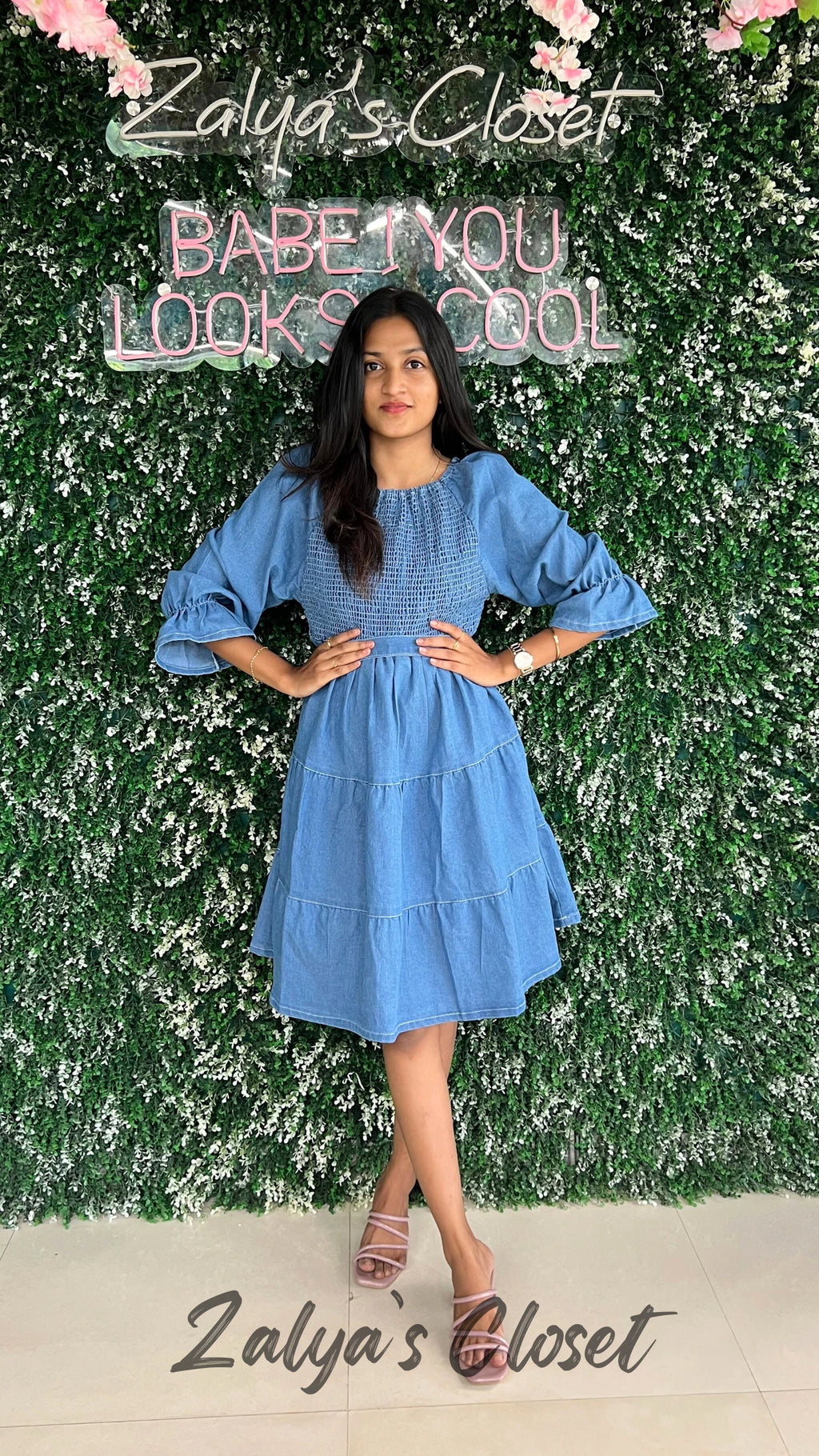 Smocking Denim Tiered Dress image 4