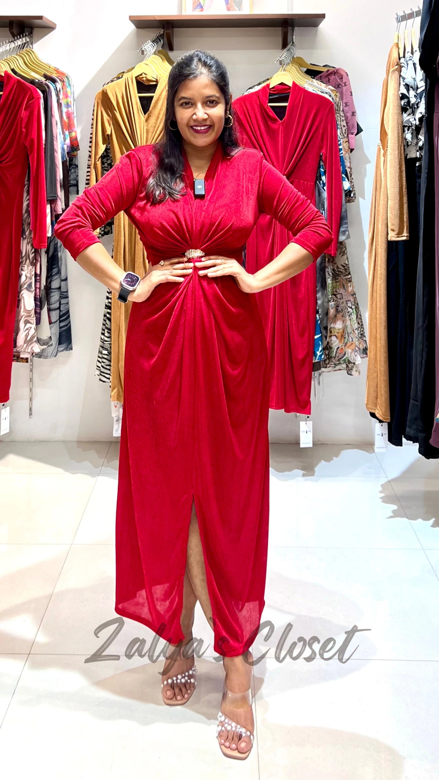 Full Stone Work Front Slip Party Wear Dress image 0