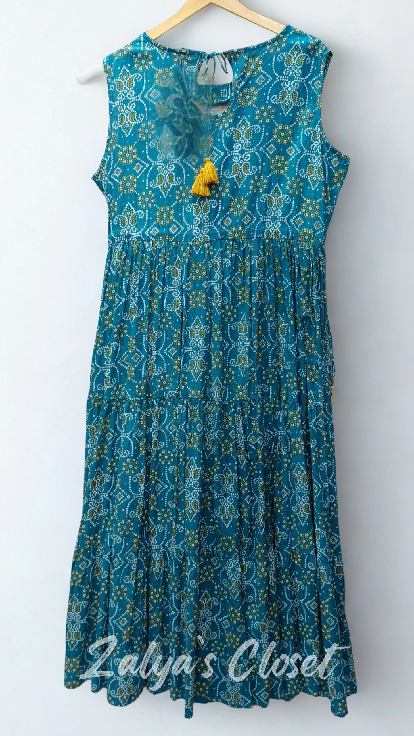 Blue Cotton Gown with Yolk Work image 4
