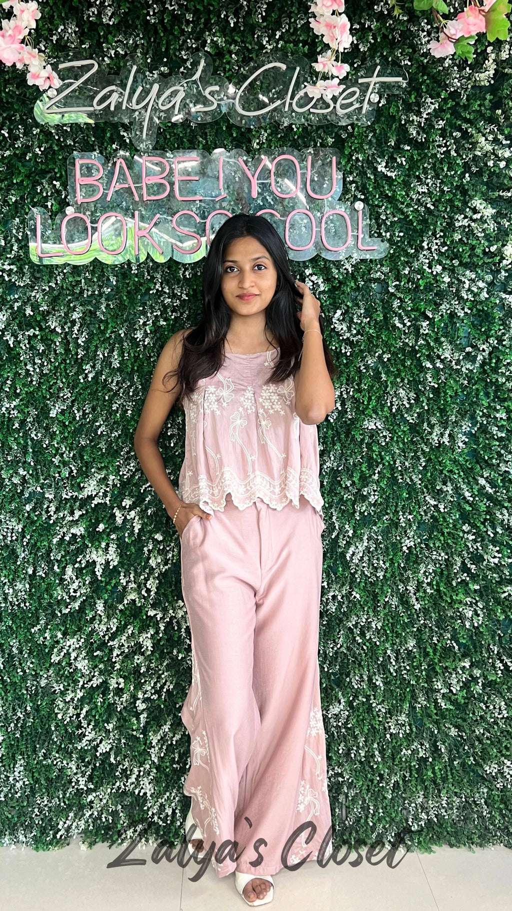 Top and Pant Side Printed Co-ord Set - Light Pink image