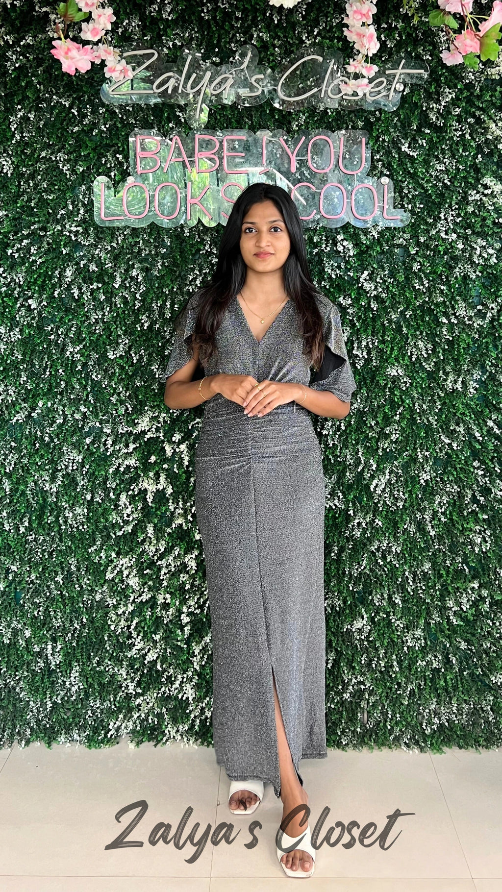 Imported Shimmer V-neck Party Wear image 2