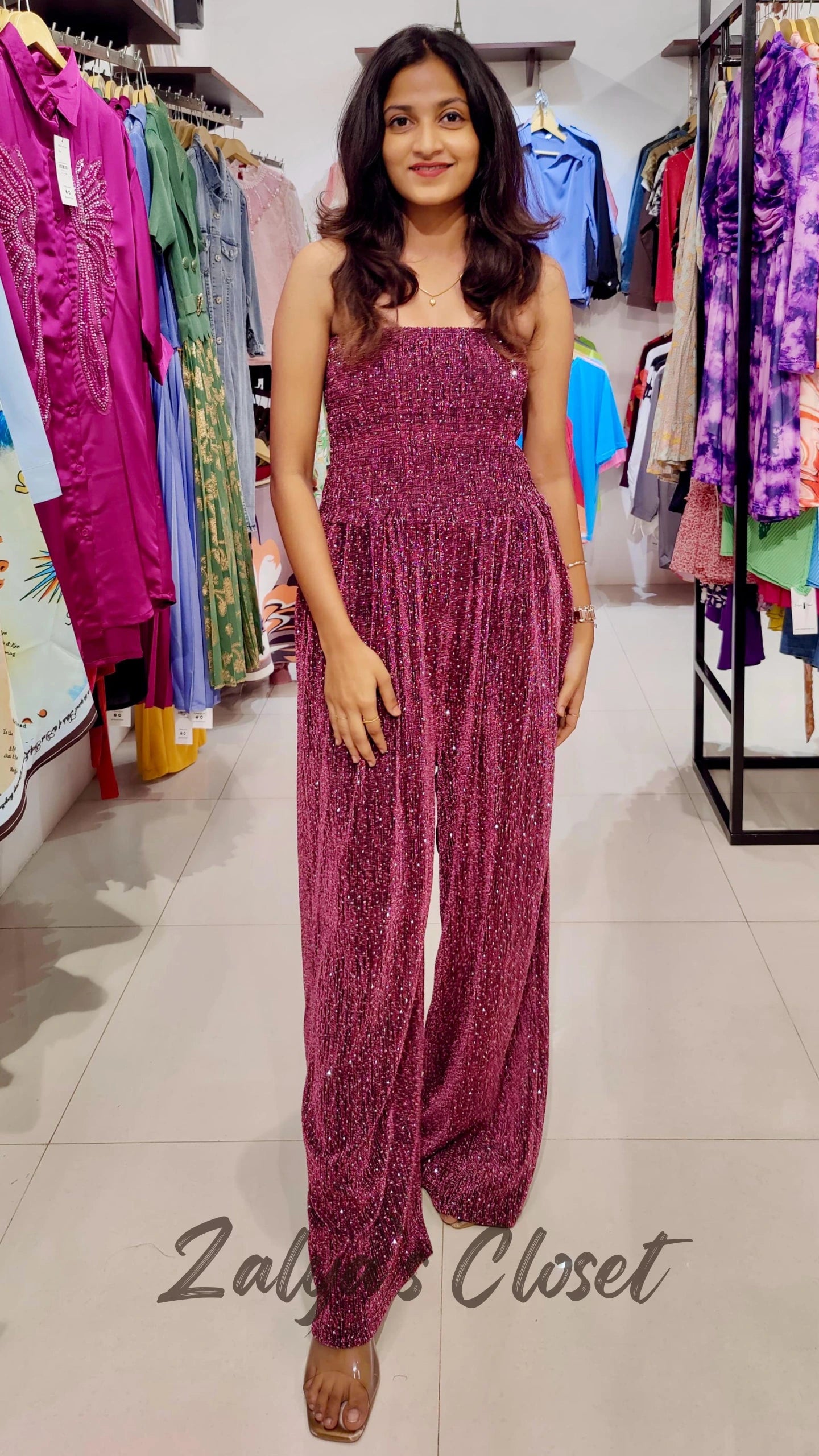 Smocking Pattern Party Wear Jumpsuit image 7