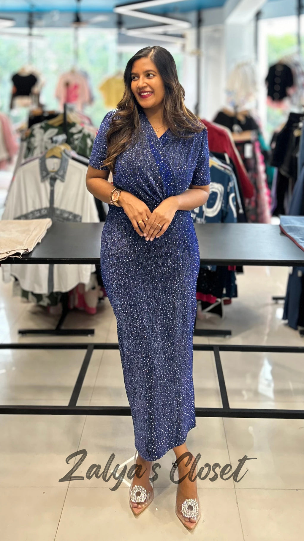 Full Stone Work Imported Dress with Metallic Belt image 9