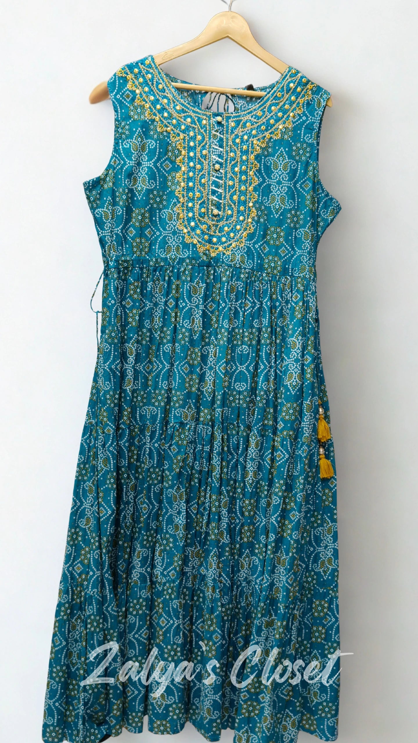 Blue Cotton Gown with Yolk Work image 3