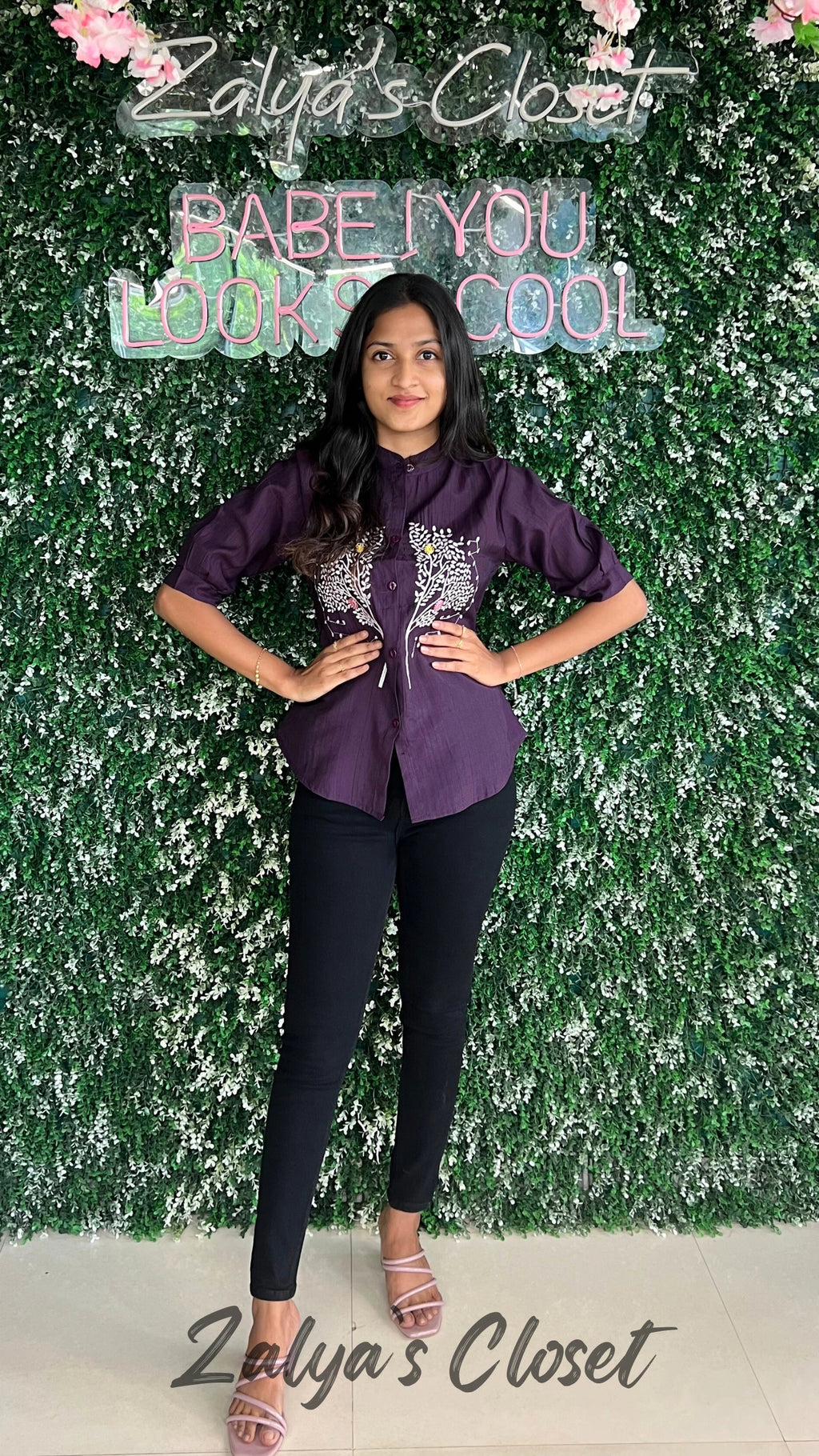 Middle Embroidered Tops - Dark Purple image