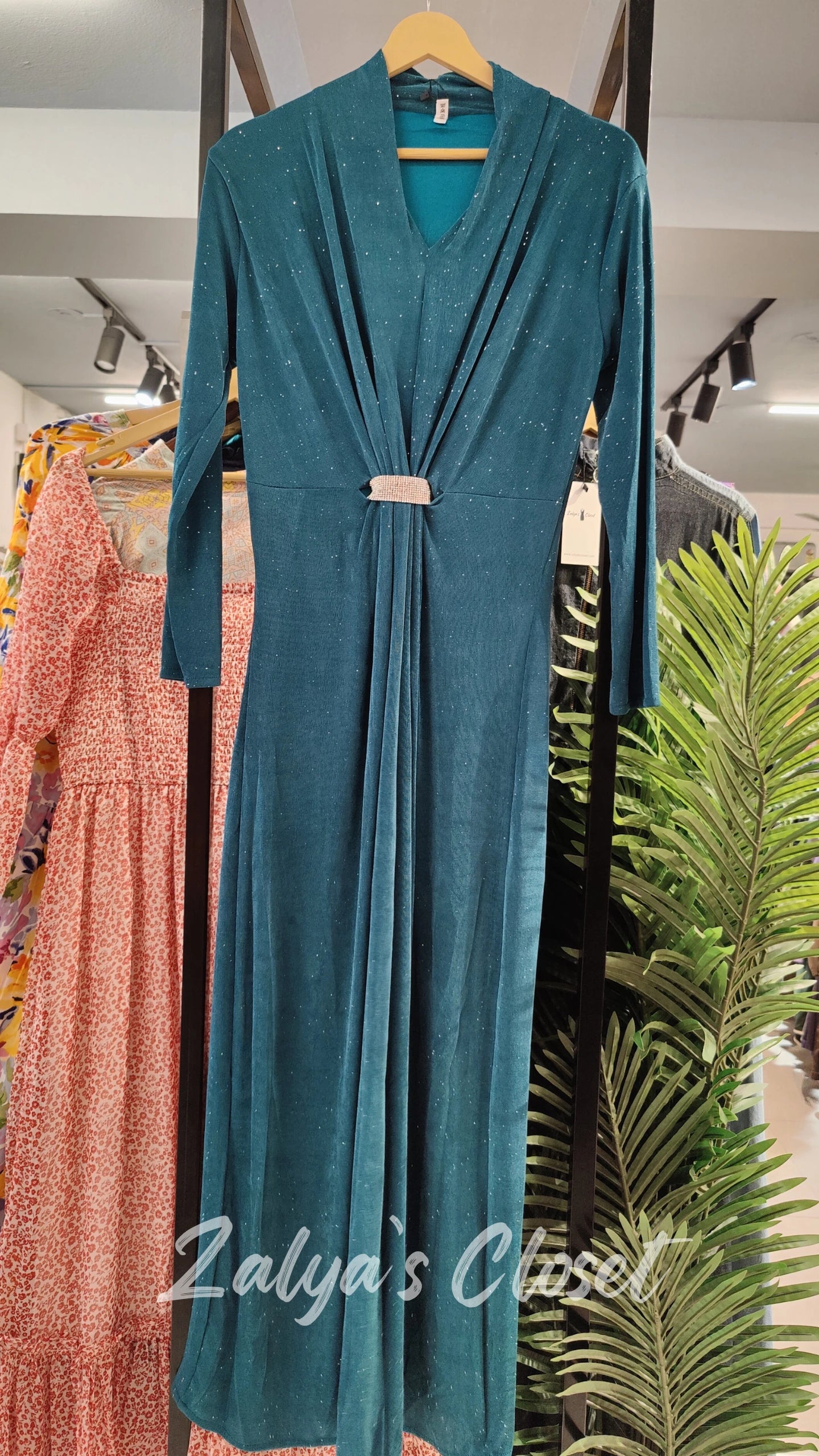 Full Stone Work Front Slip Party Wear Dress - Blue image