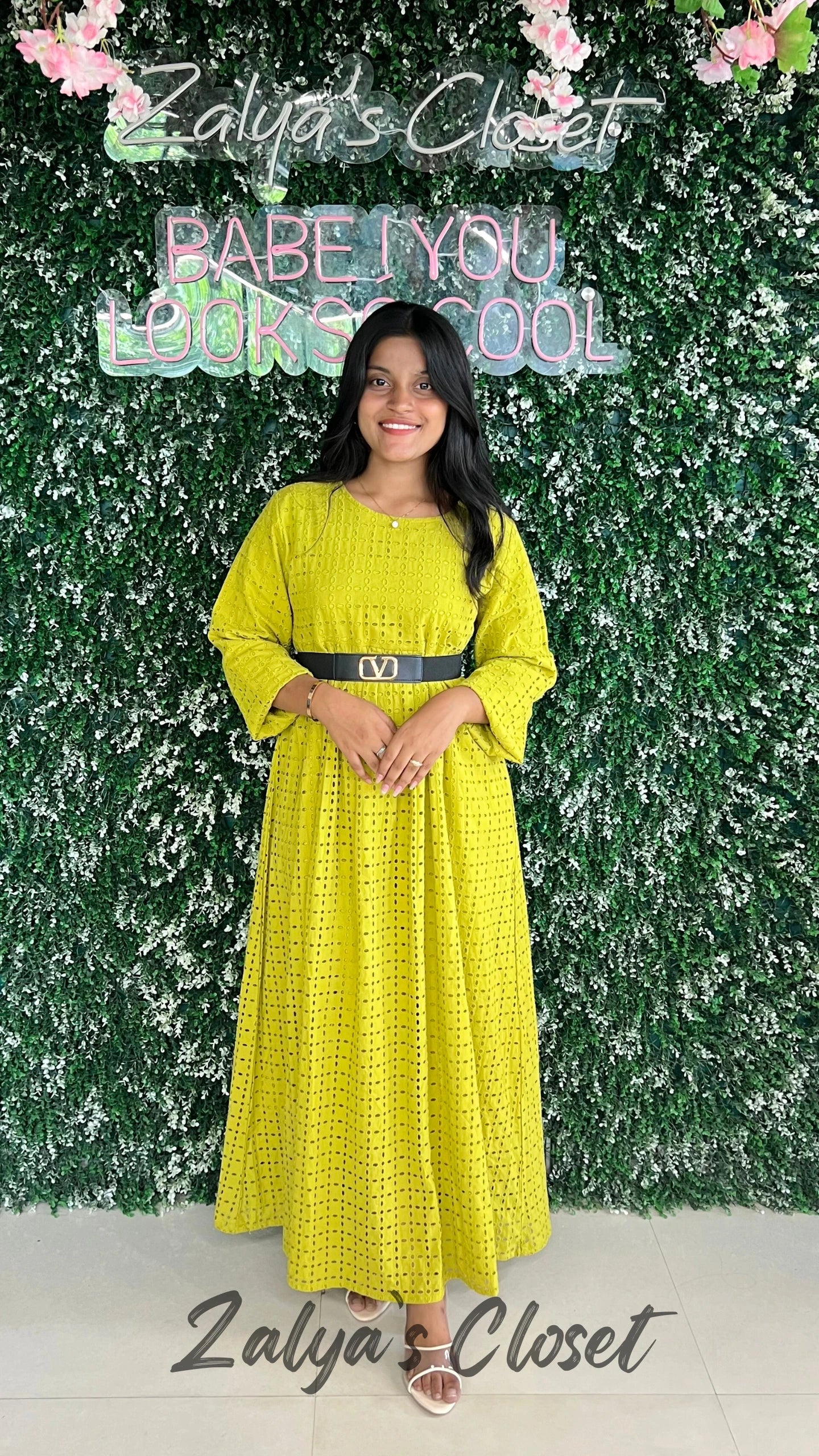 Premium Cotton Schiffli Long Dress With Belt image 9