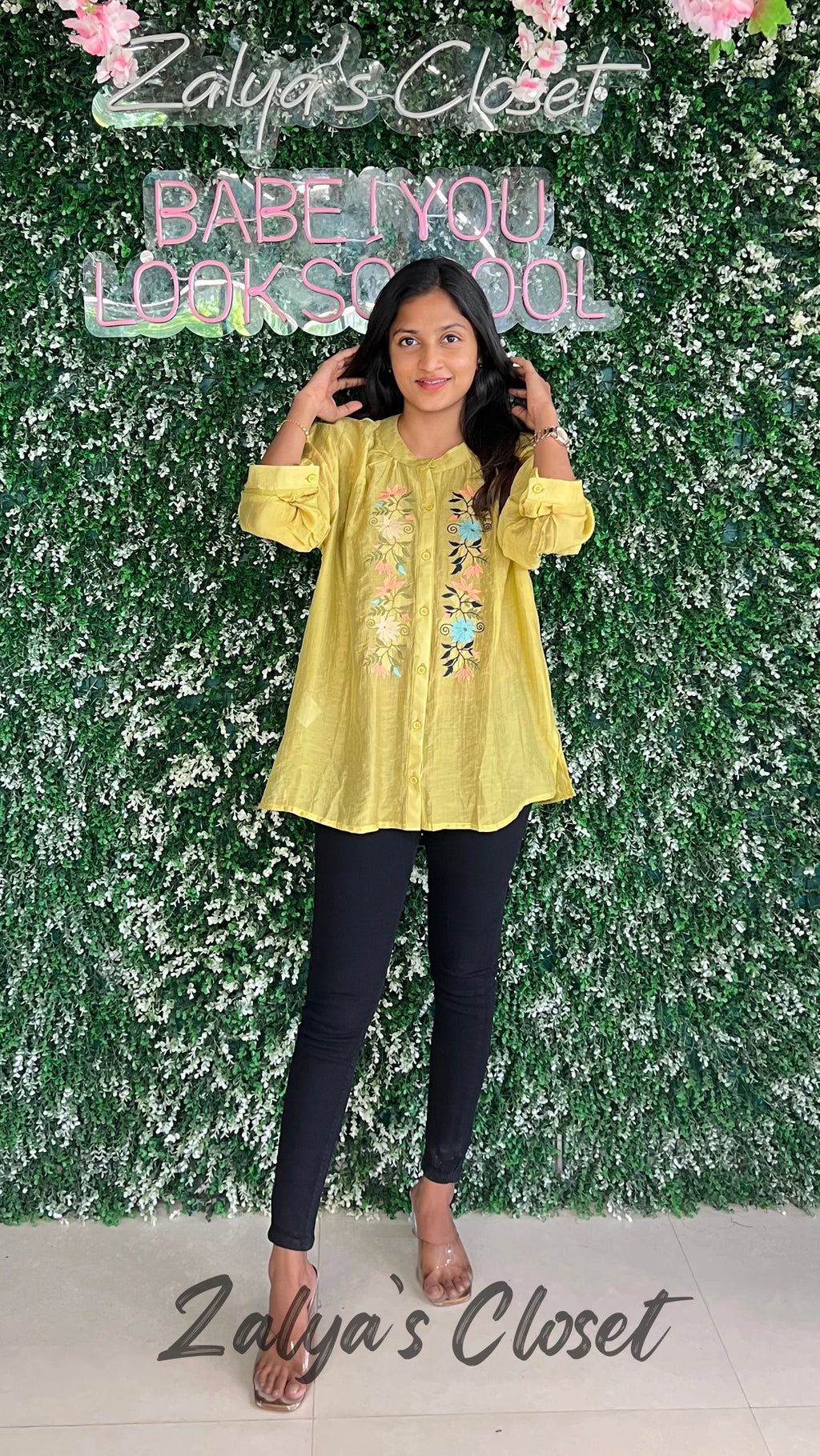 Embroidered Tops Plus Size - Mustard yellow, 40-44 image